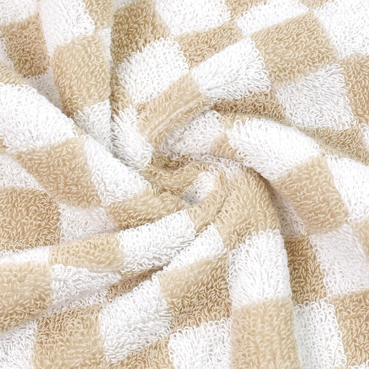 Jacquotha Beige Checkered Hand Towels - Set of 4, Cotton, 13"x29" | Soft & Absorbent, Aesthetic Cute Bathroom Kitchen