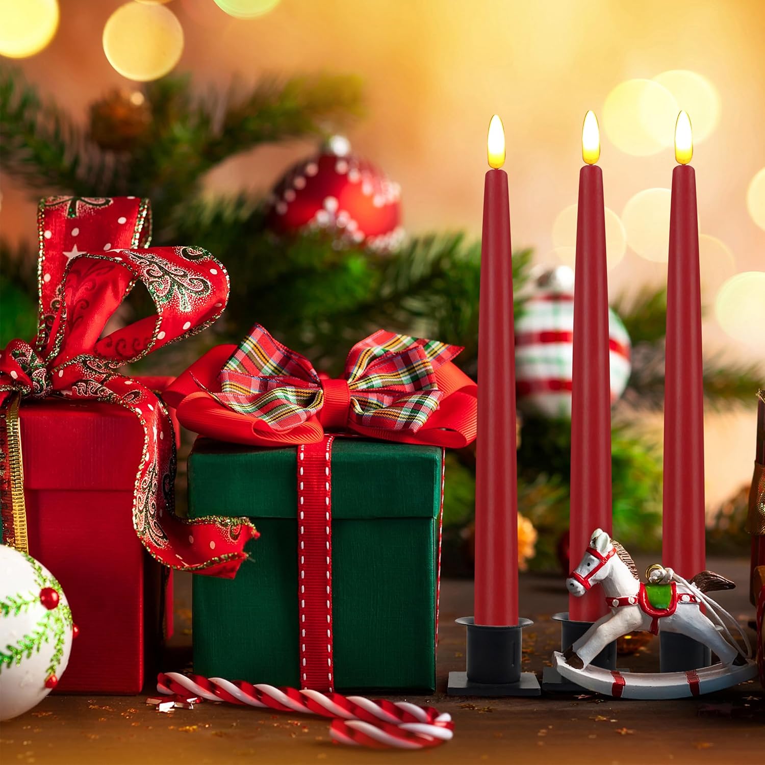 Flameless Taper Candles with 10-Key Remote, Battery Operated Led Flickering 3D Wick Window Candles Real Wax Finished