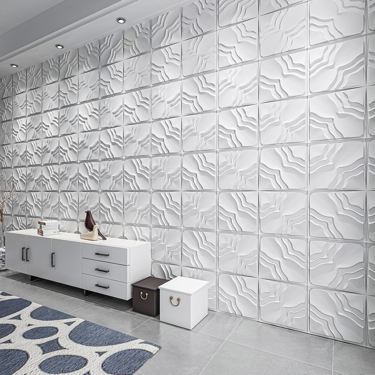 Art3dwallpanels 3D Wall Panels, 33 Pack, 12x12 Inch, White | Modern Raised 3D PVC Wall Tiles for Interior Wall Decor, 2