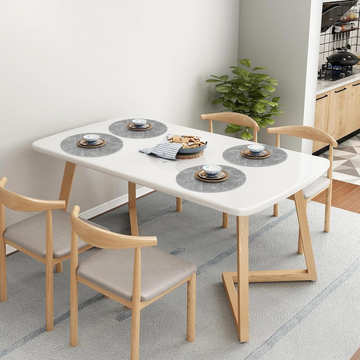 Homaxy Round Faux Leather Placemats and Coasters, Set of 8, Light Grey | Washable Dual-side Table Mats, Wipeable Place