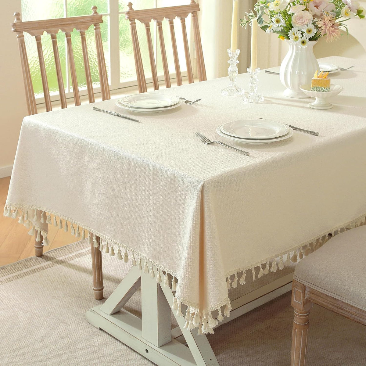 Table Cloth Rectangle Table with Waterproof, Spring Tablecloth with Tassel,Tablecloths for Protect Table Dining, Party