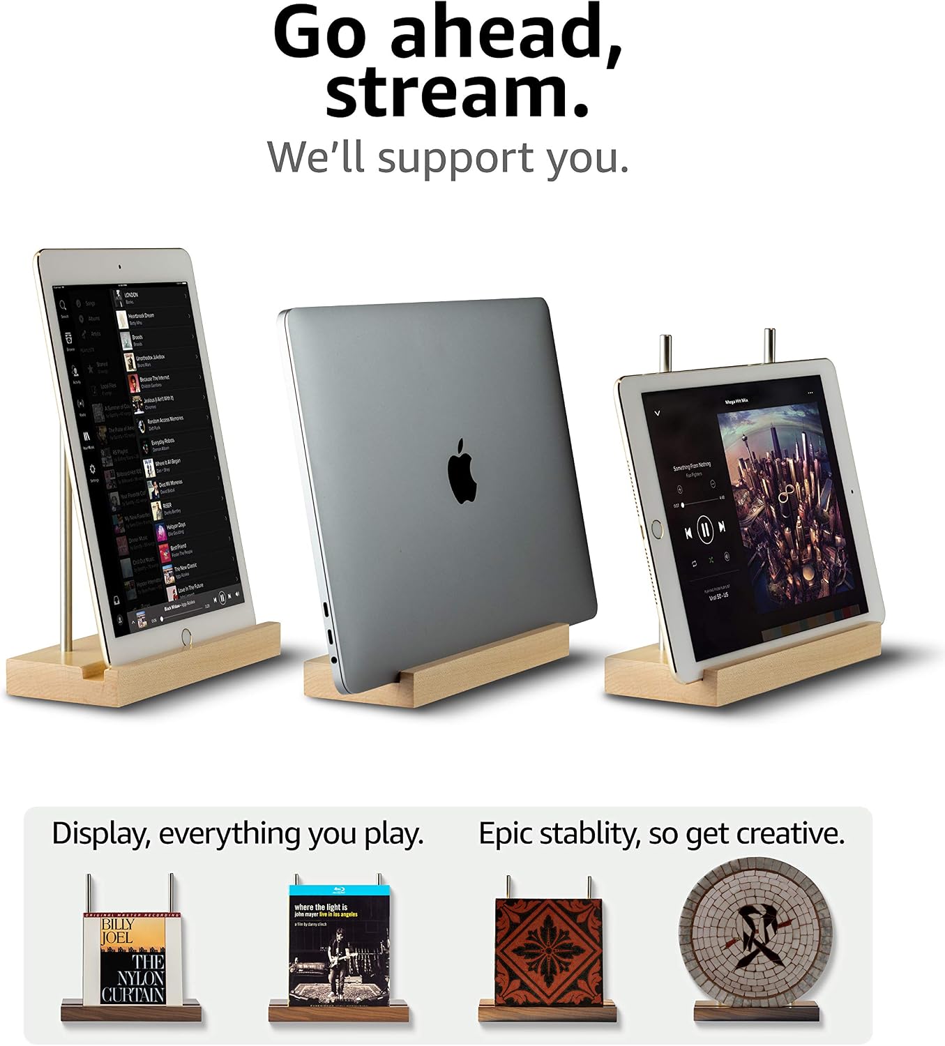 Now Playing Vinyl Record Stand, Solid Walnut Display Holder | Displays any album incl. double and triple gatefolds