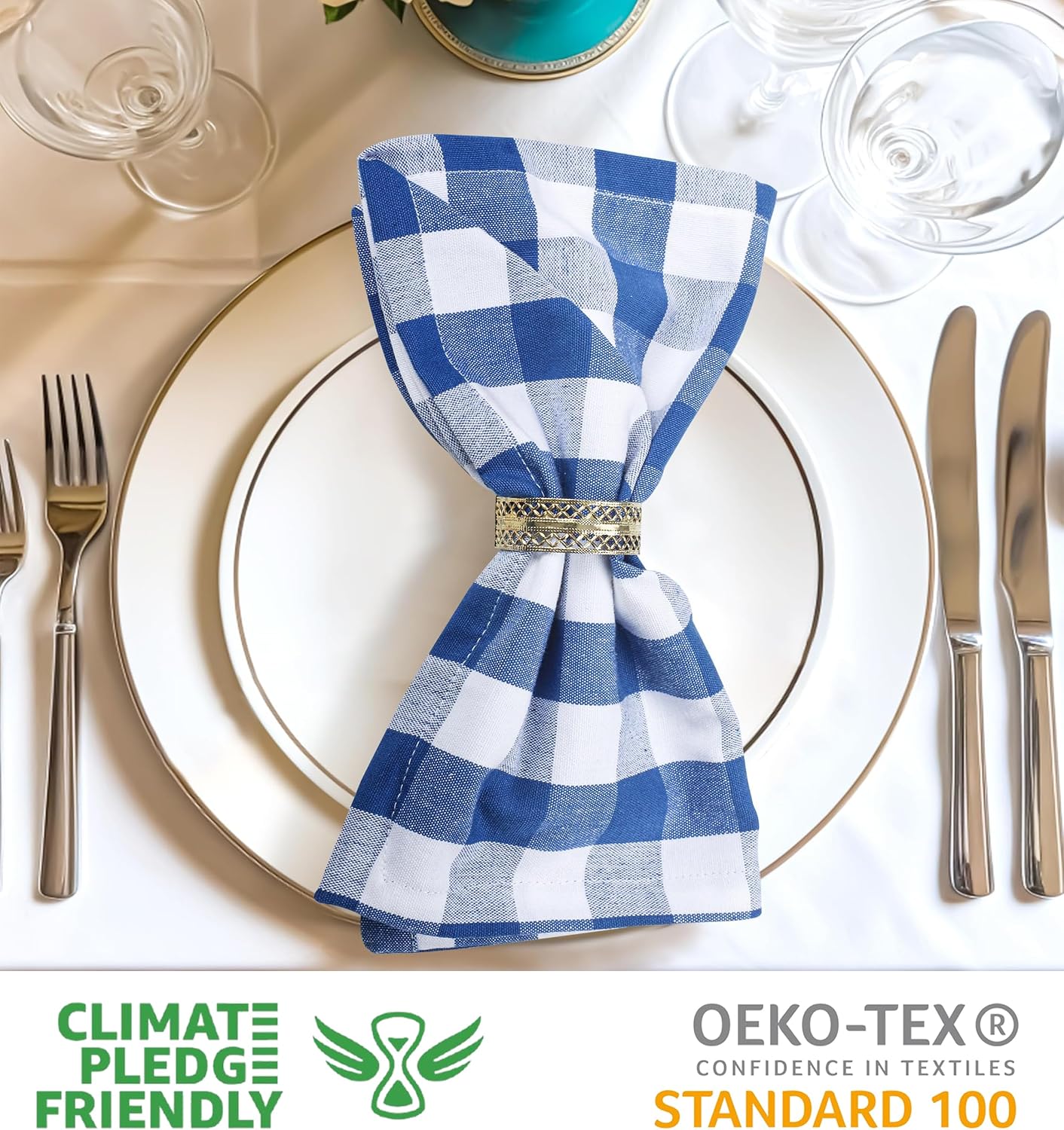 Urban Villa Cloth Napkins Cotton 20x20 (Set of 6) Blue Cheks