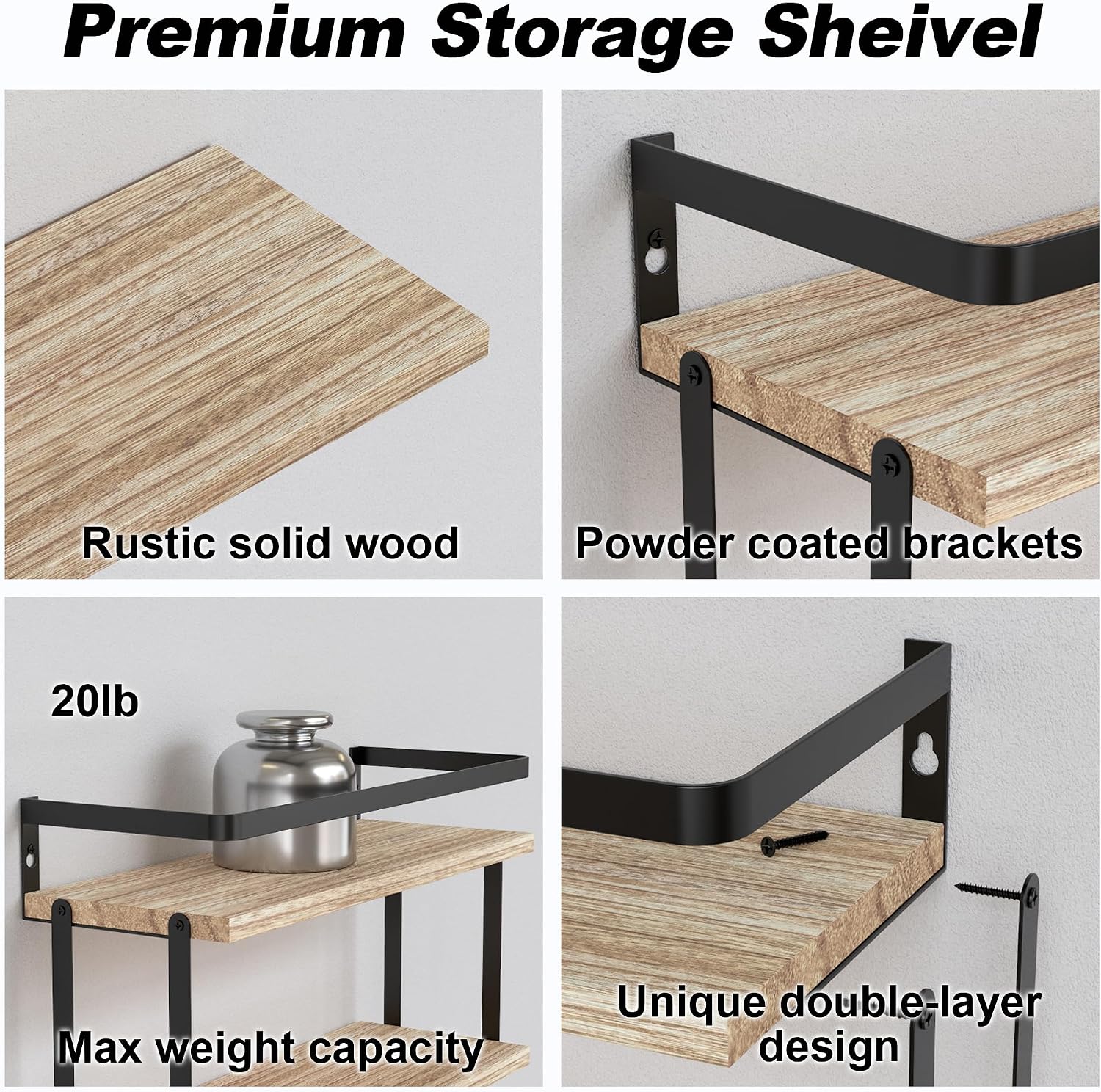 RICHER HOUSE Floating Shelves Bathroom, Wall Mounted Shelf Over Toilet | Dual-Level, with Metal Guard-Rail, Organizers