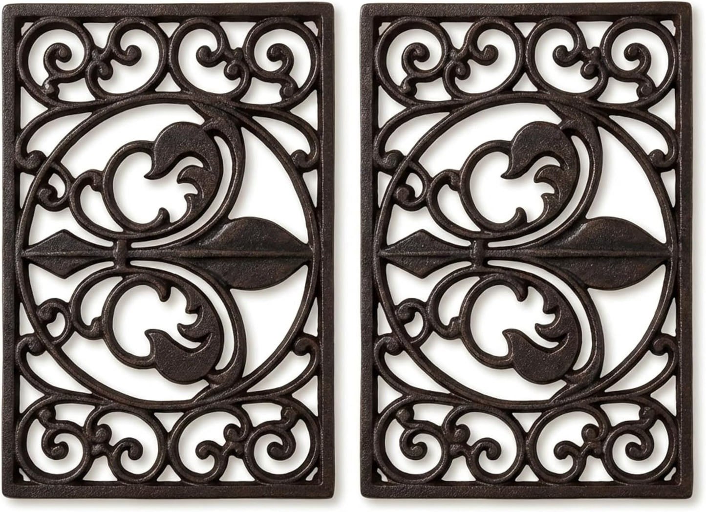 Lulu Decor, Cast Iron 13" x 9" Rectangle Fleur de lis Trivet Set of 2 pcs, for Hot Dishes or Pots - Durable Kitchen Mat