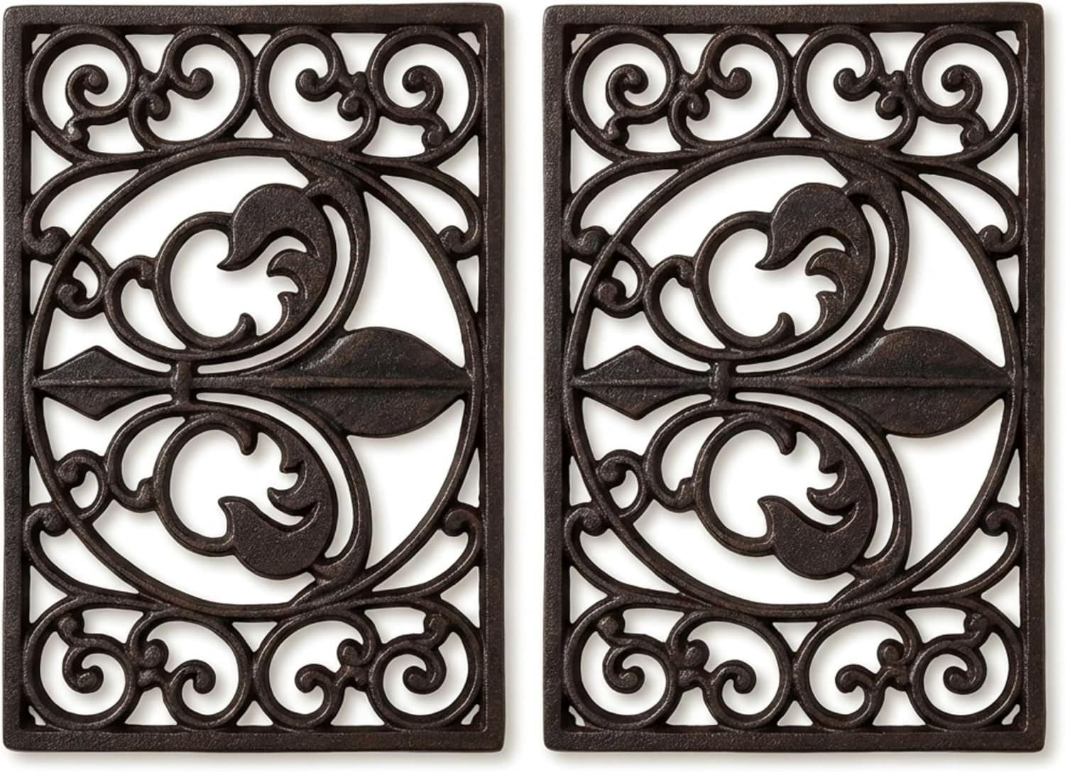 Lulu Decor, Cast Iron 13" x 9" Rectangle Fleur de lis Trivet Set of 2 pcs, for Hot Dishes or Pots - Durable Kitchen Mat