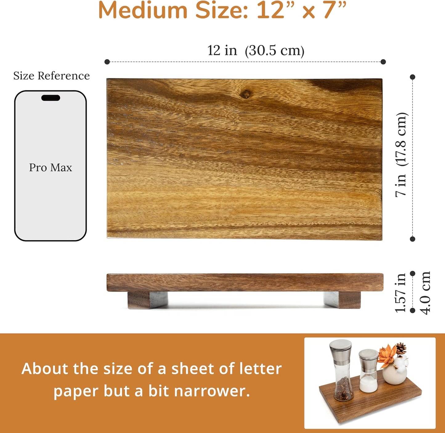 Medium 12" Acacia Wood Riser Pedestal Stand for Kitchen Counter | Farmhouse Wood Display Riser for Kitchen and Bathroom