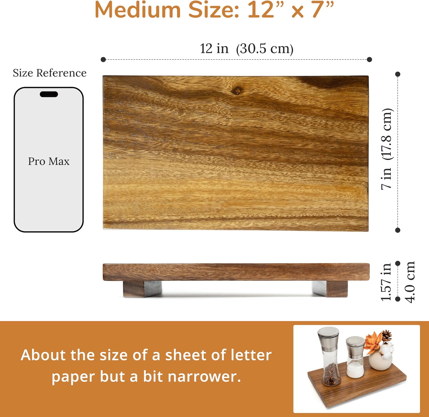 Medium 12" Acacia Wood Riser Pedestal Stand for Kitchen Counter | Farmhouse Wood Display Riser for Kitchen and Bathroom