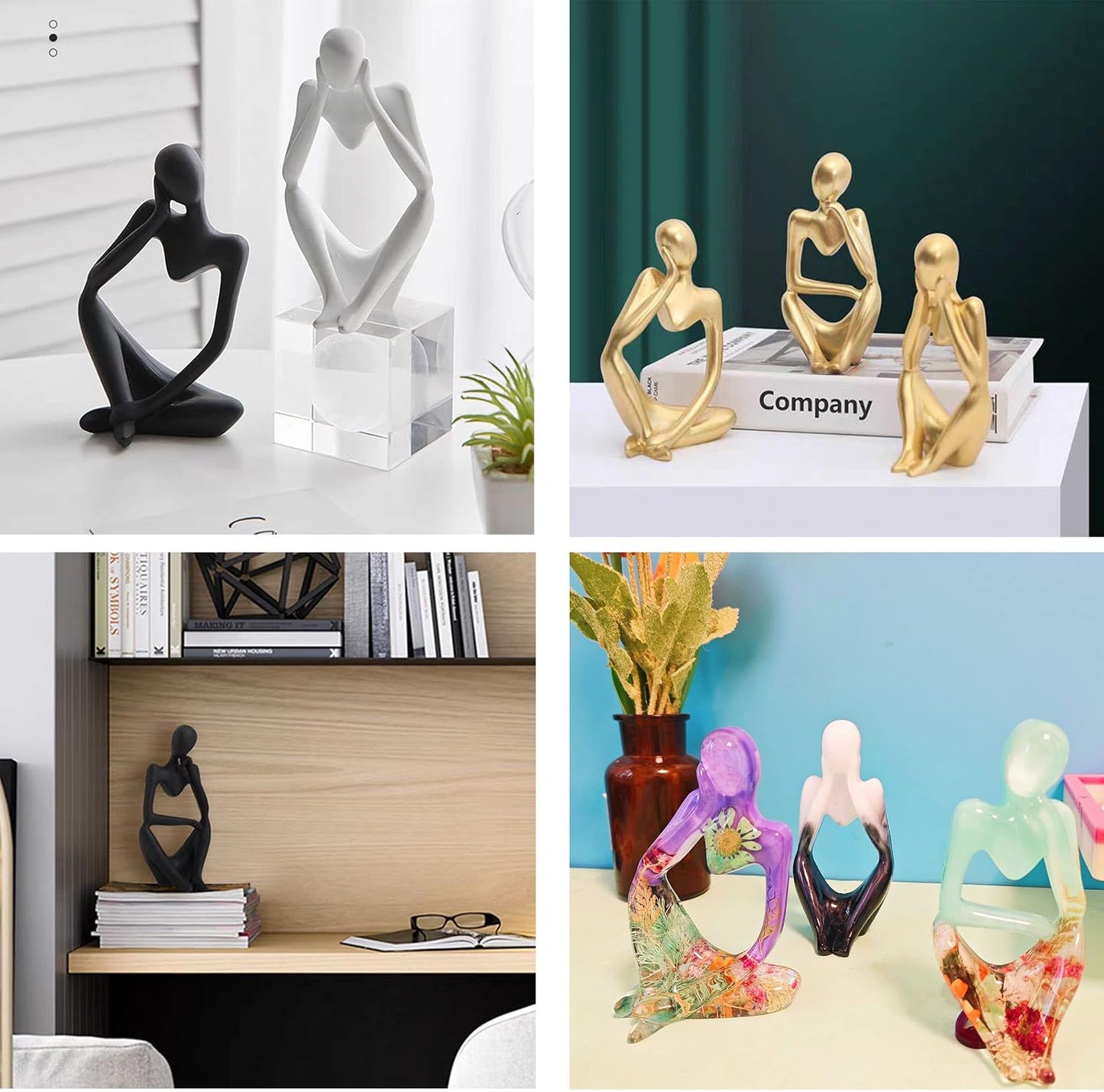 Thinker Statue Silicone Resin Mold Abstract Sculptures Figurines Decoration Office Desk / Set of 3