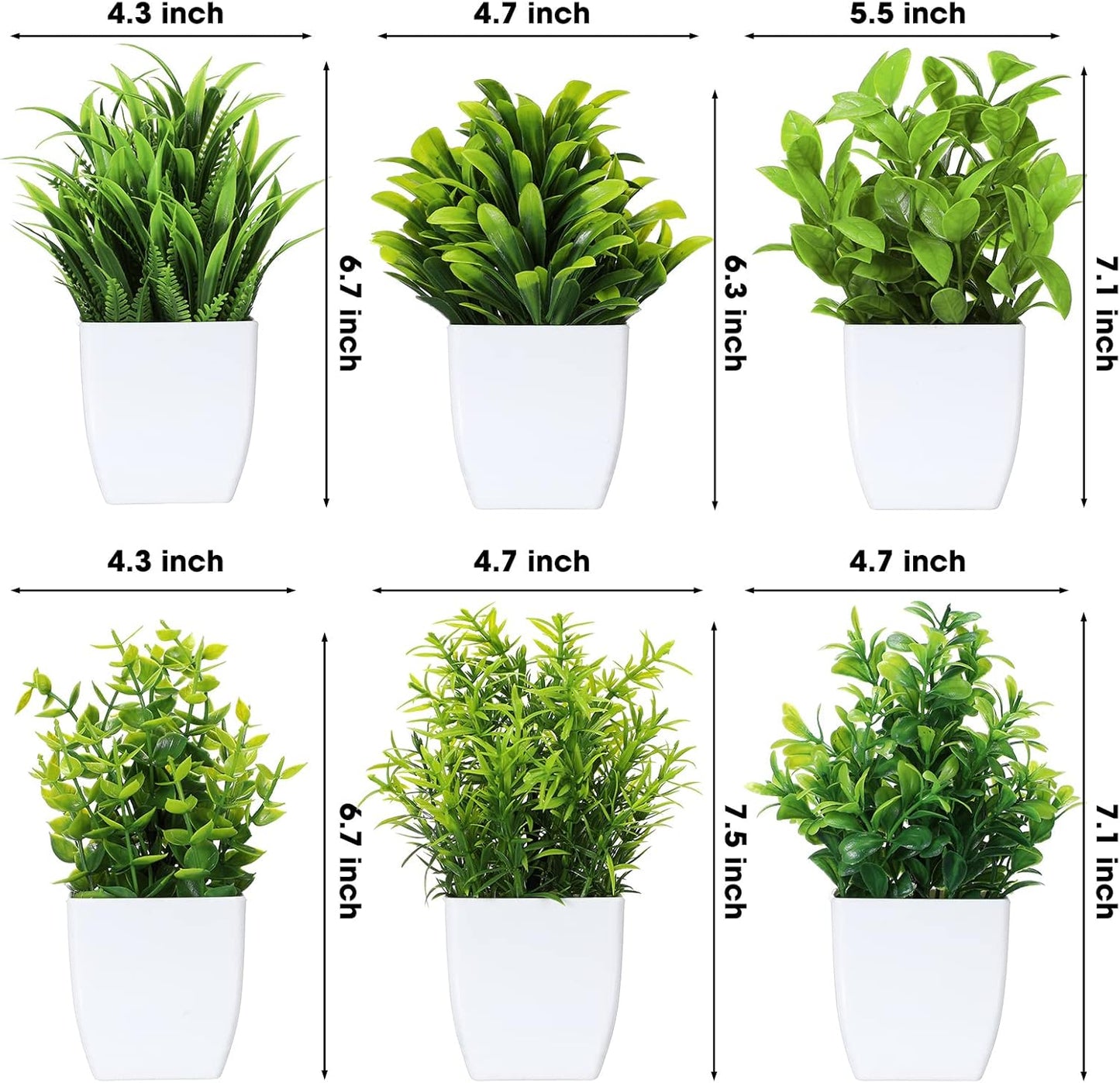 Fake Plants Small Artificial Faux Plants / White Pot / Green / Set of 12