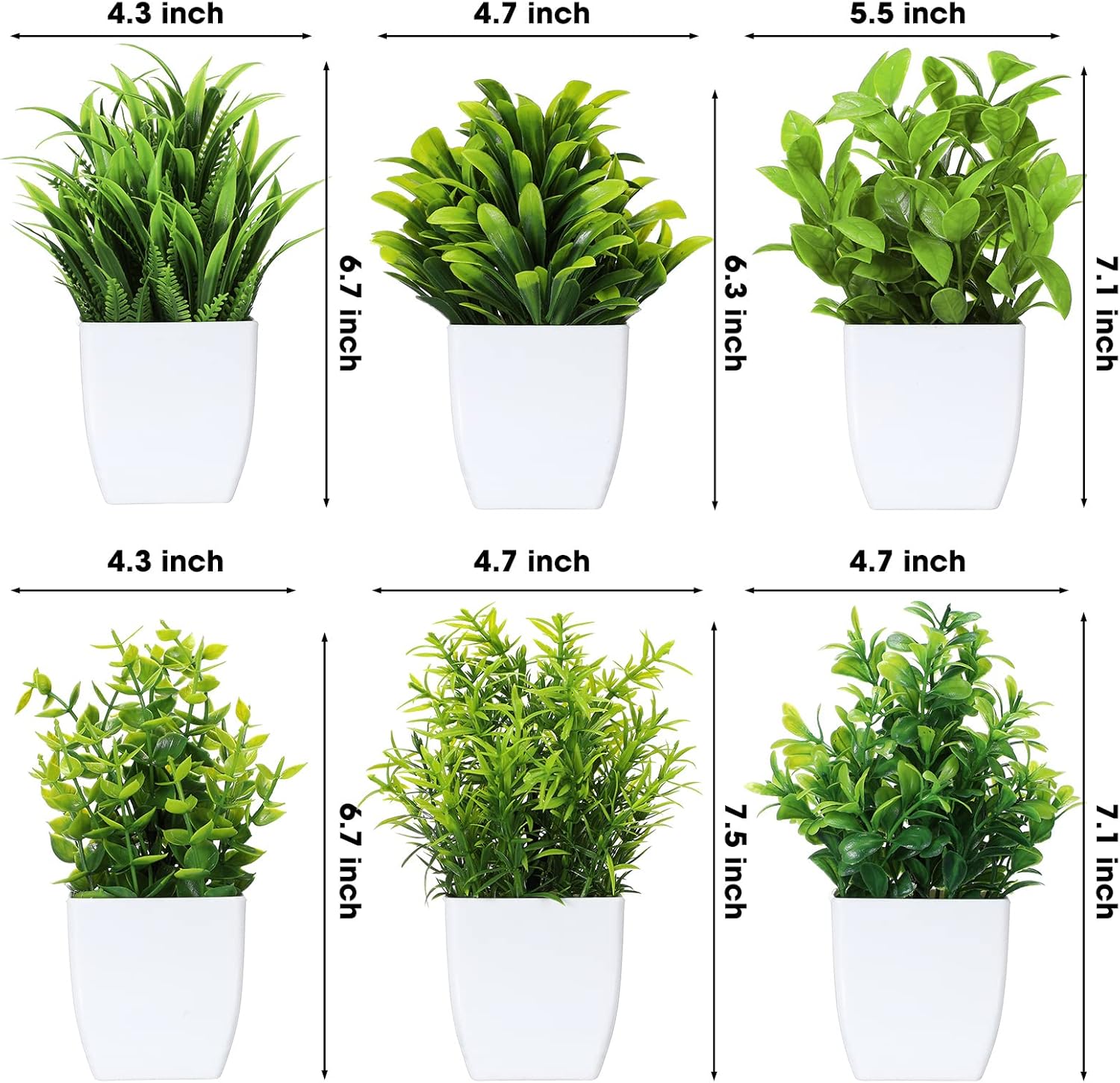 Fake Plants Small Artificial Faux Plants / White Pot / Green / Set of 12