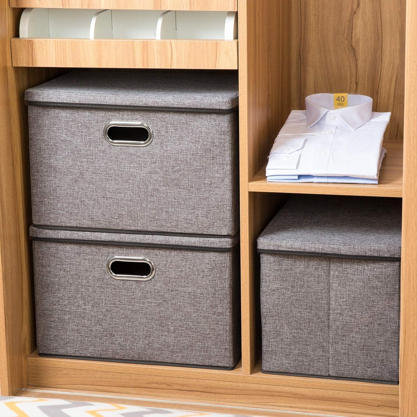 Lids Linen/Cotton Blend Foldable Storage Boxes Organizer / Gray / L / Set of 3