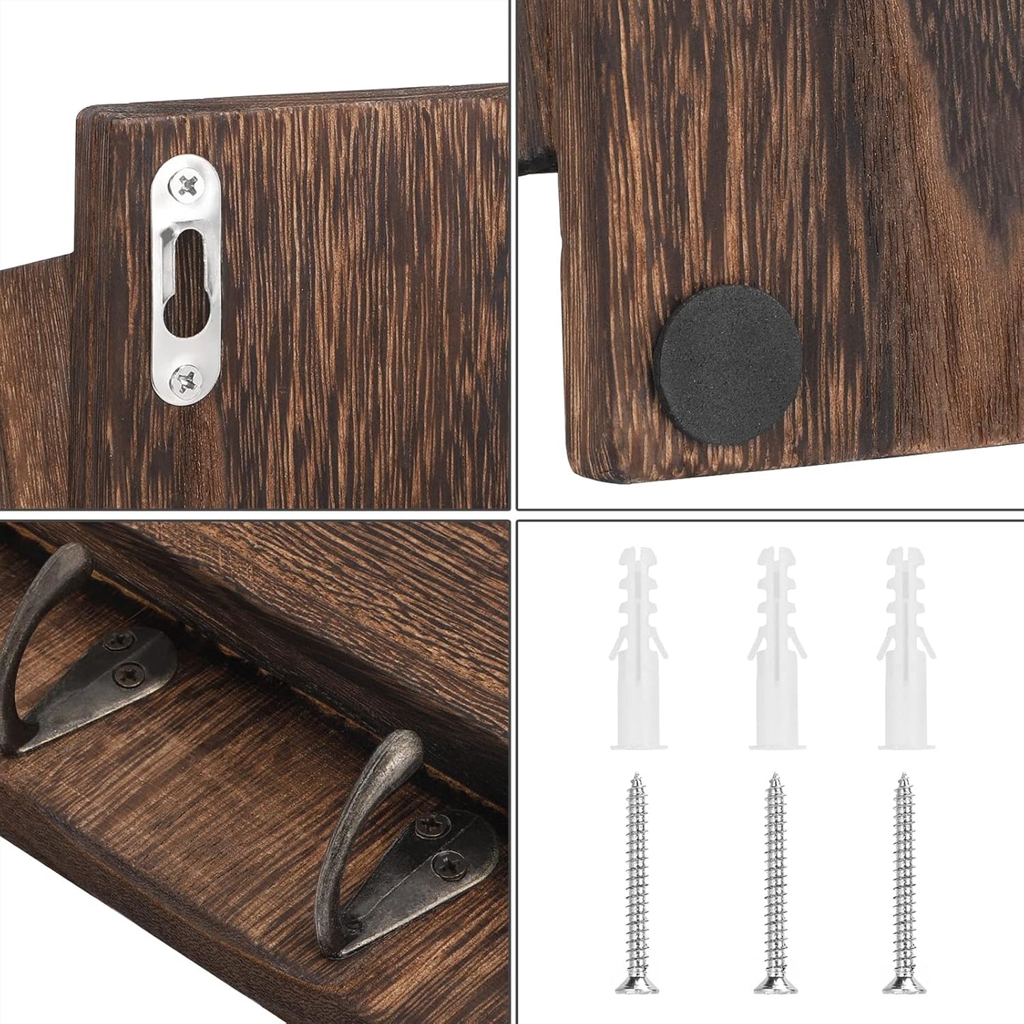 2-Slot Wood Mail and Key Holder / Rustic Brown