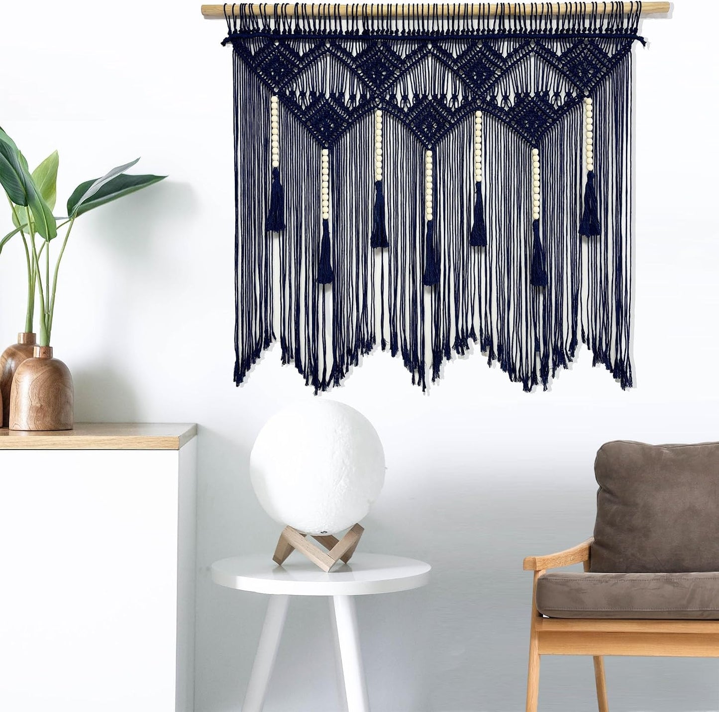 Large Macrame Wall Hanging Boho Woven Tapestry Bohemian Macrame Wall Decor Handmade Tassel / Navy