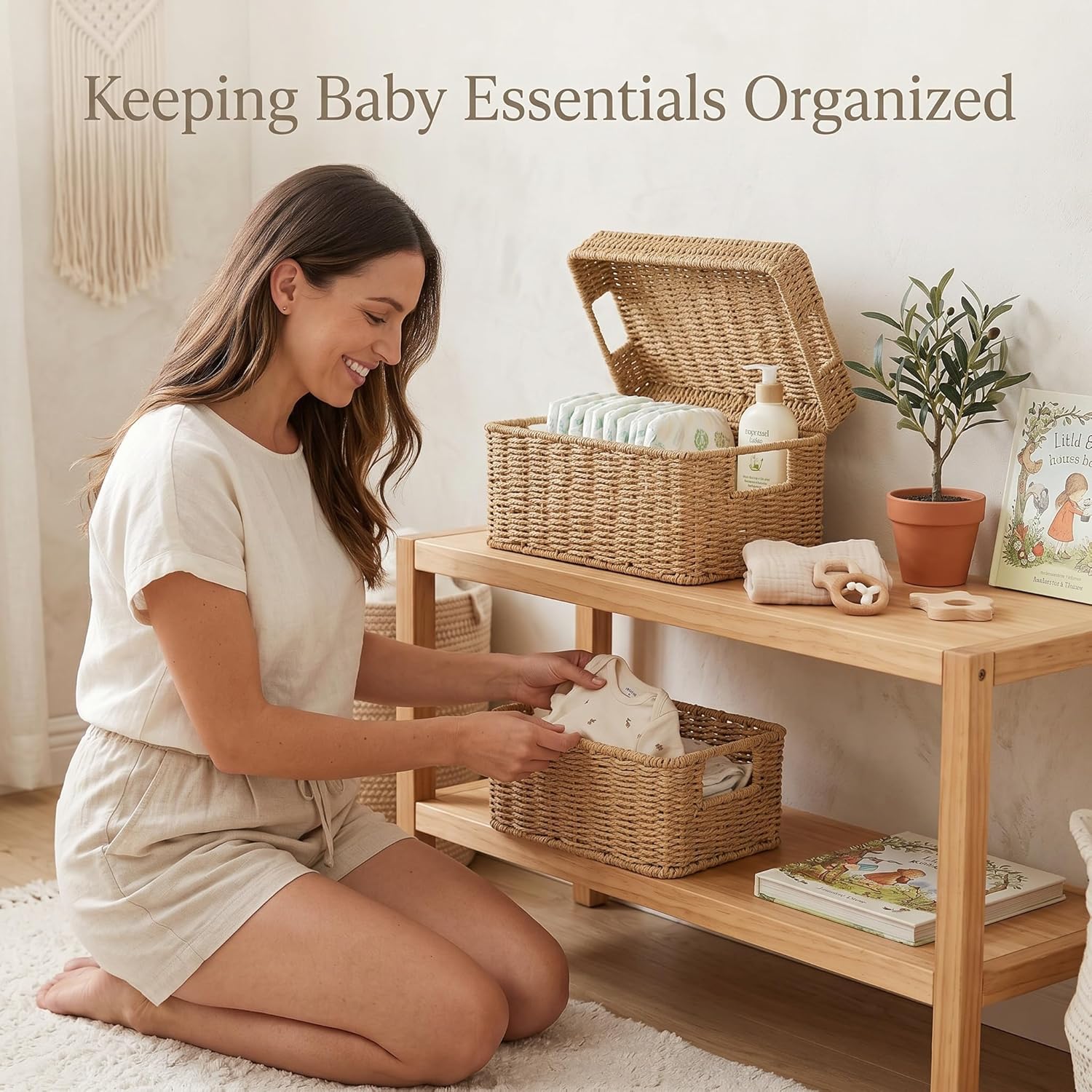 Wicker Storage Basket / Natural / 12 x 10 x 5.5 / 2-piece Mixed Set