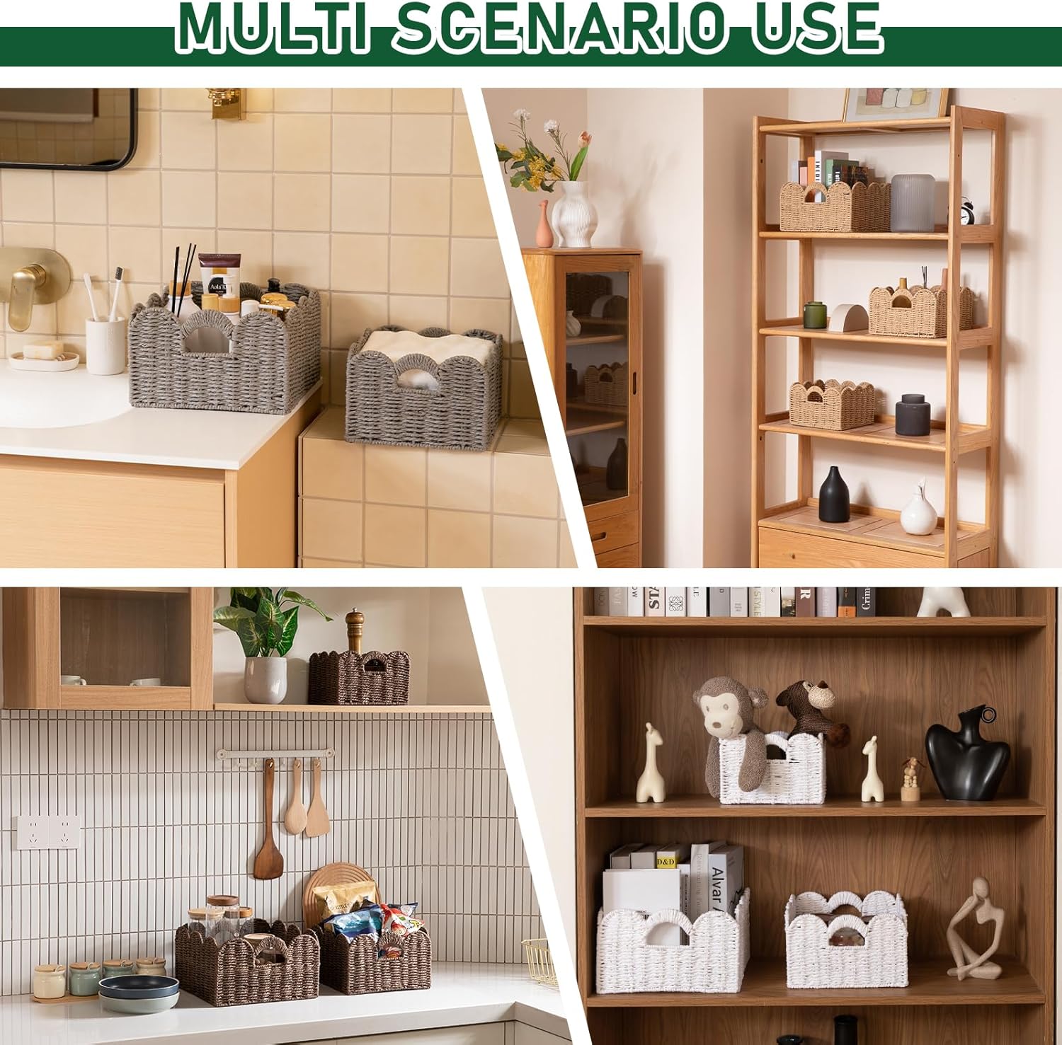 Scalloped Wicker Baskets / Brown