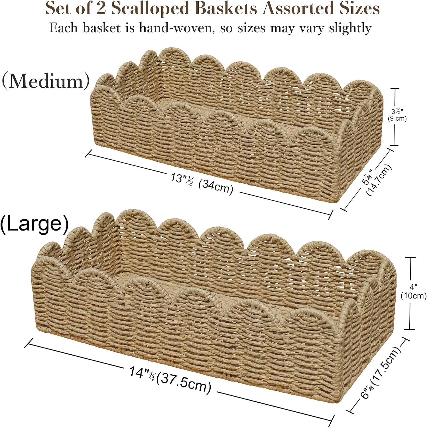 Scalloped Wicker Toilet Paper Storage Basket / Beige / Set of 2