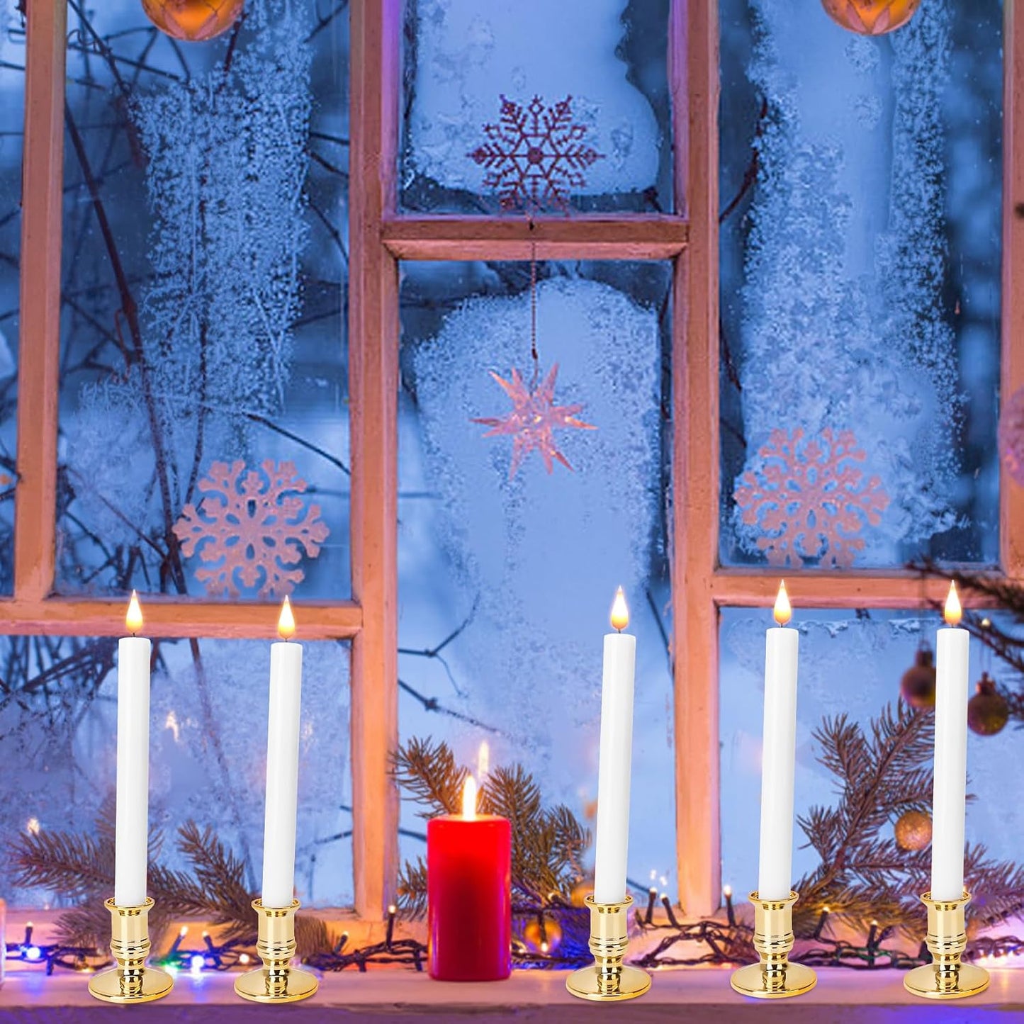 LED Flameless Window Candles with Remote Timer 10 PCS Battery Operated Flickering Taper Candle Lights with Removable