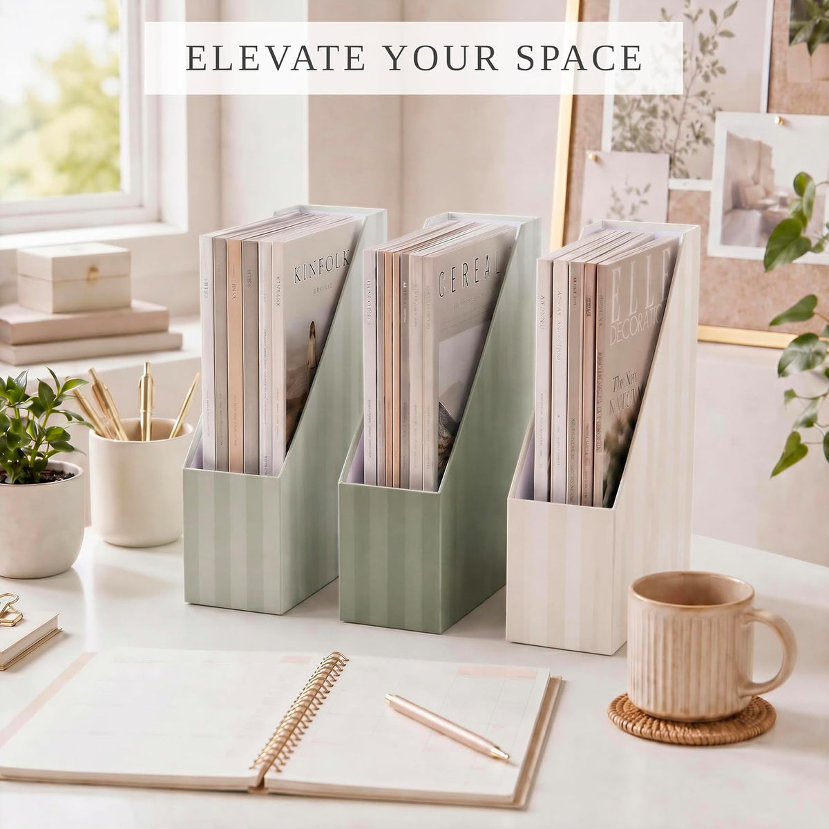 Beautiful Magazine Holder Set of 3 - Sturdy File Holder for Desk or Shelves | The Perfect Office & Work Storage to