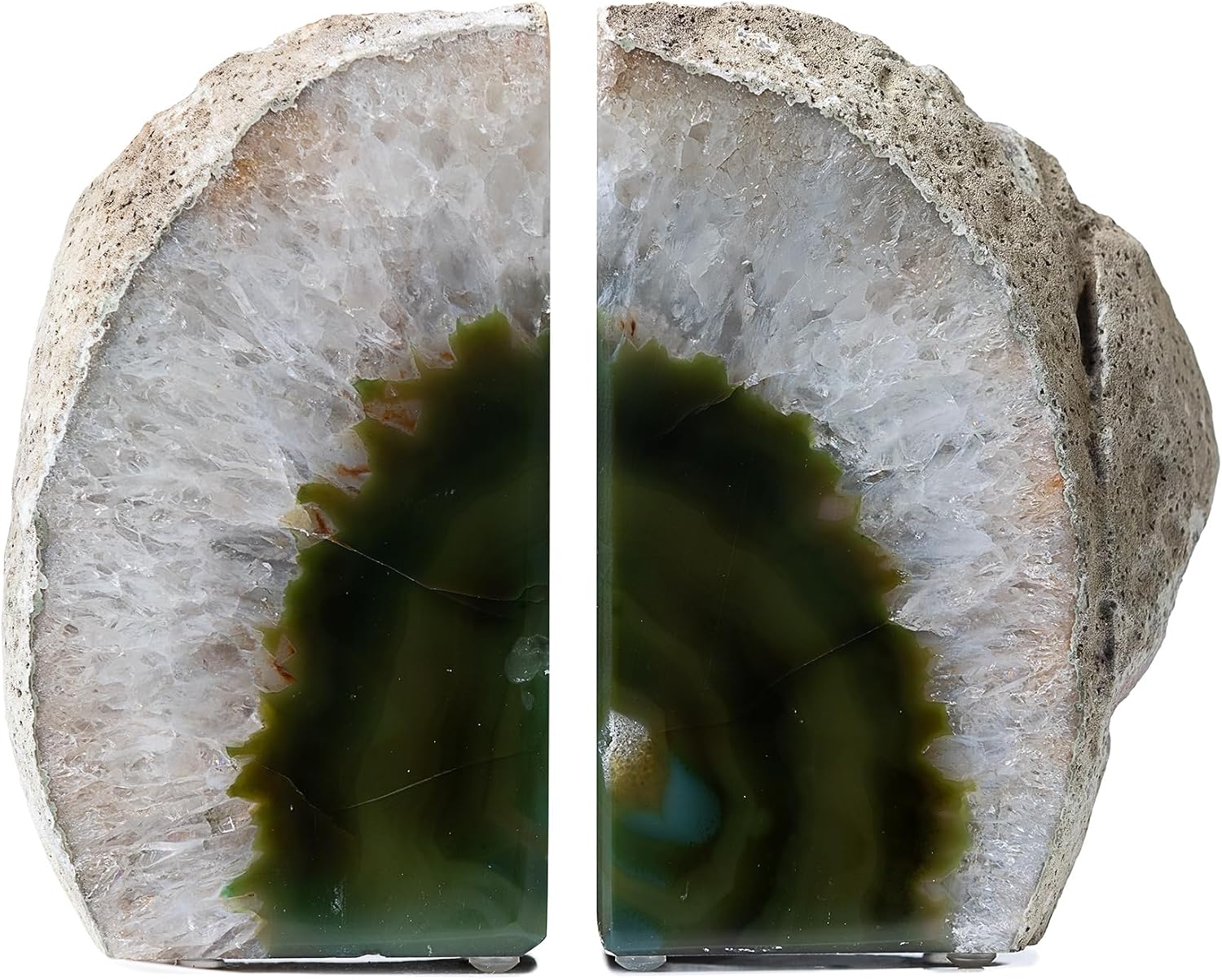 Agate Bookends / A+ Grade Geode Heavy Duty Decorative Stone Crystal / Green / A+ Grade 6 - 8 Lbs