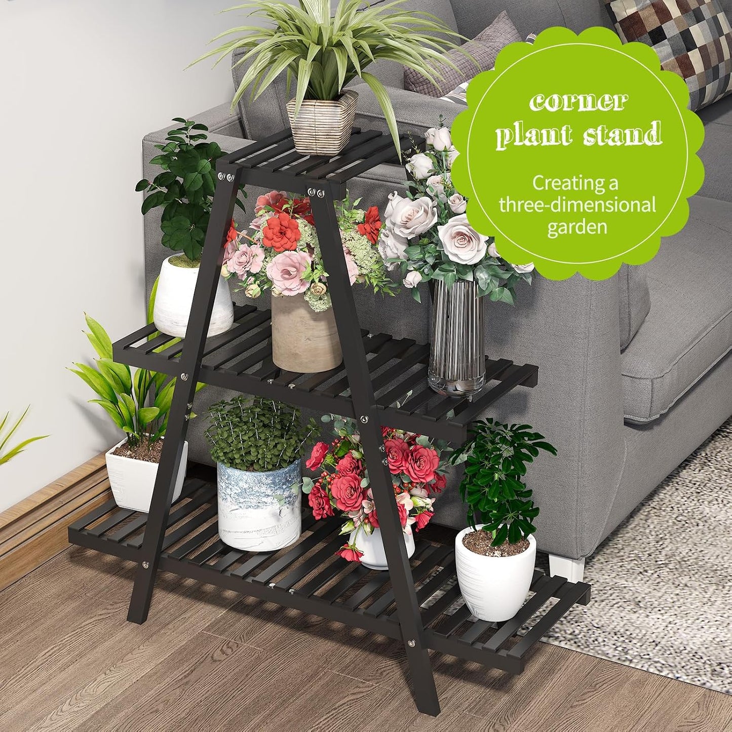 BMOSU Plant Stand Bamboo for Indoor Outdoor Tiered Plant Shelf 8 Potted Flower Holder Ladder Rack Garden Balcony Living
