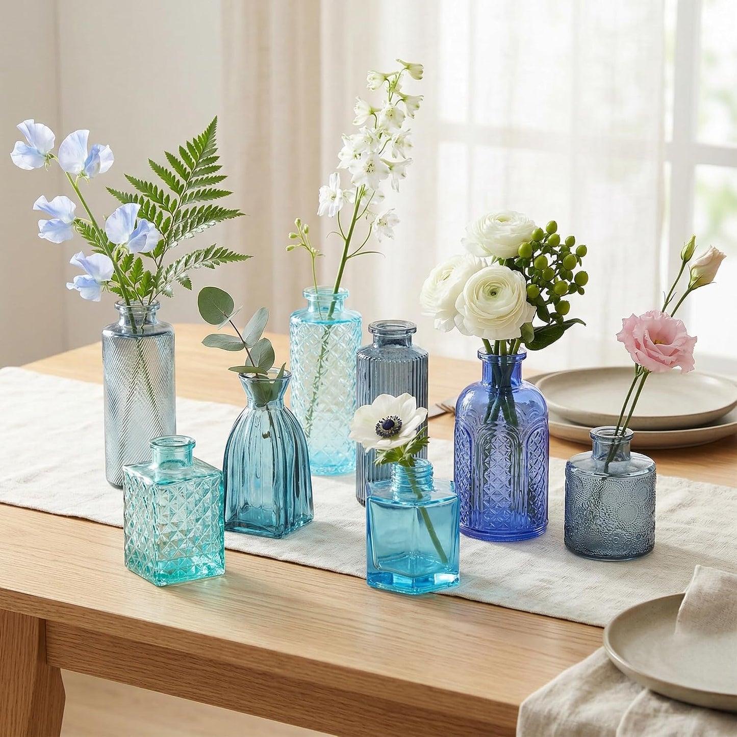 Blue Glass Bud Vases / Blue Series / Set of 15