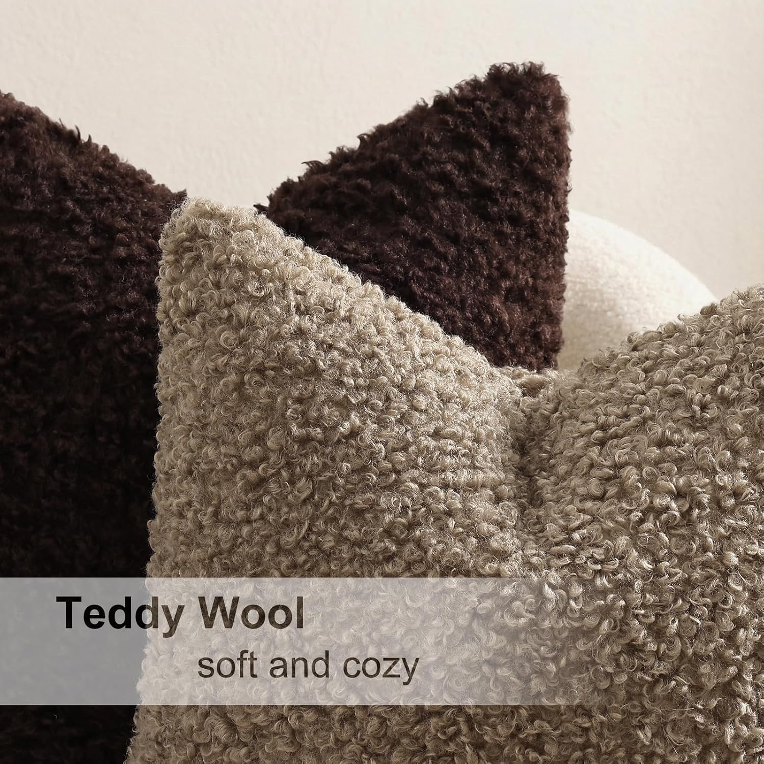 Faux Fur Decorative Sherpa Pillow Covers Fuzzy Accent Soft / Chocolate / 18 x 18 / Set of 2