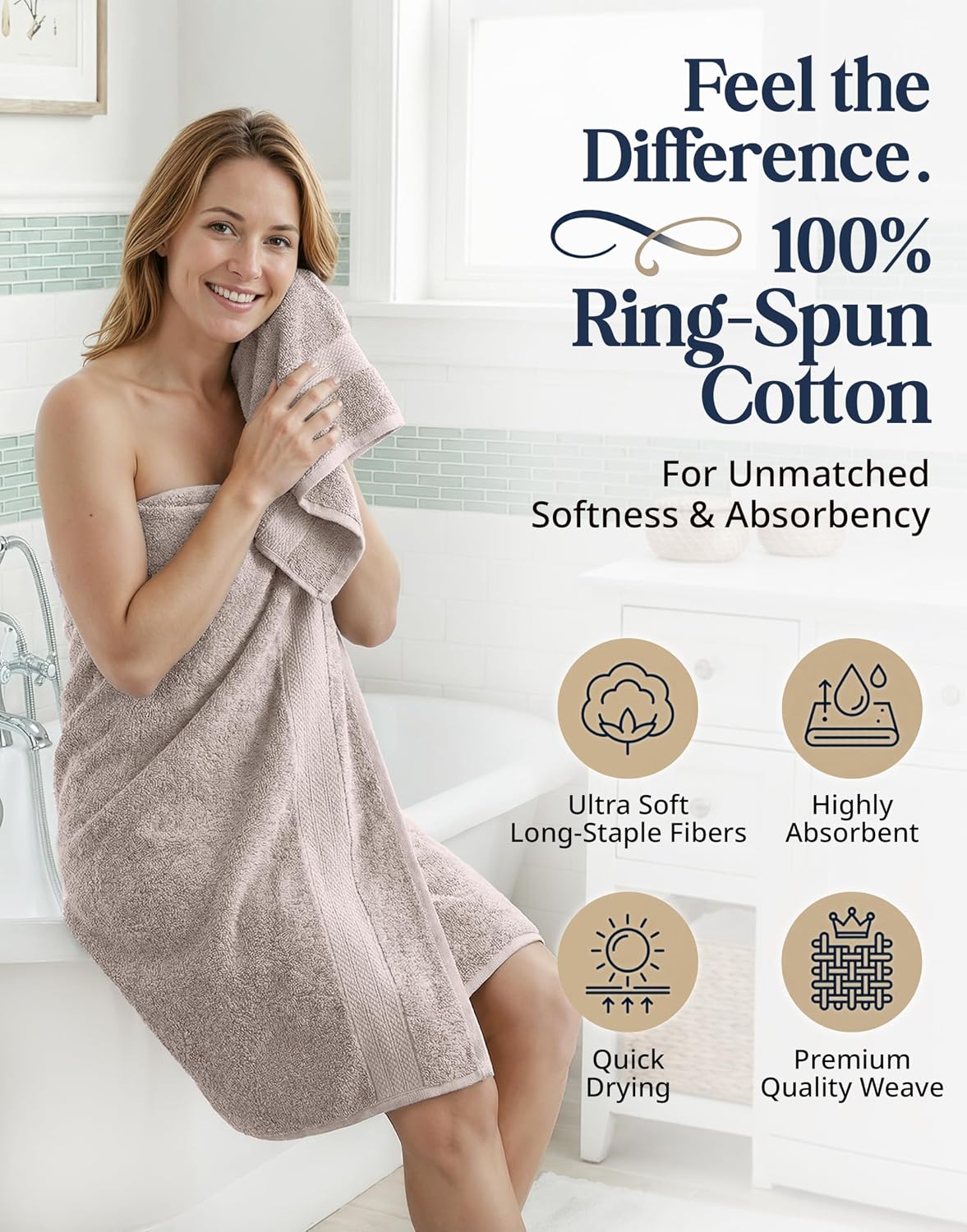 LANE LINEN Bath Towel Set 100% Cotton 16 Piece Soft Absorbent - Platinum | Cotton Towel Set - Densely Woven & Soft