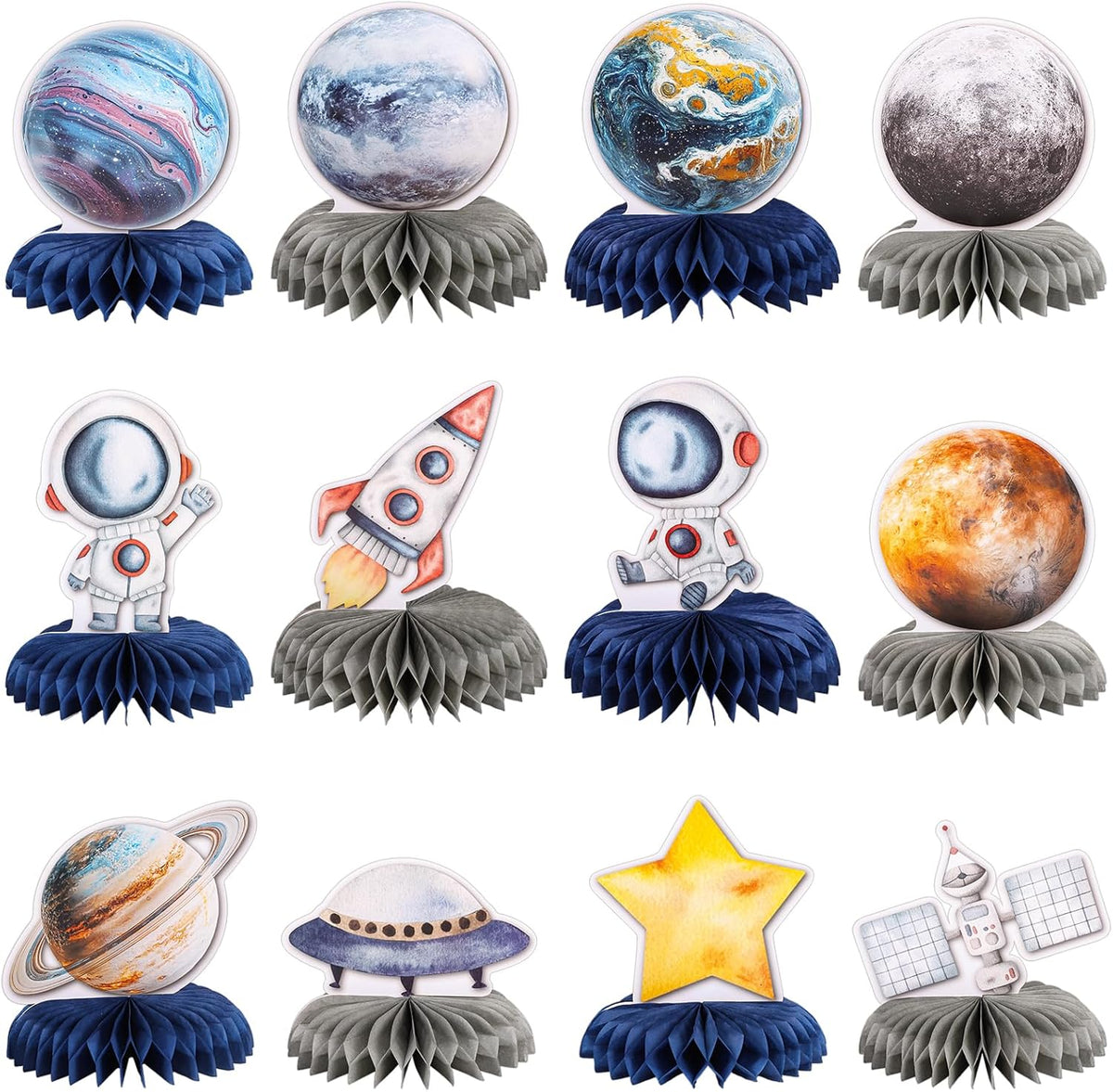 12 PCS Space Theme Party Decorations Outer Space Honeycomb Centerpieces