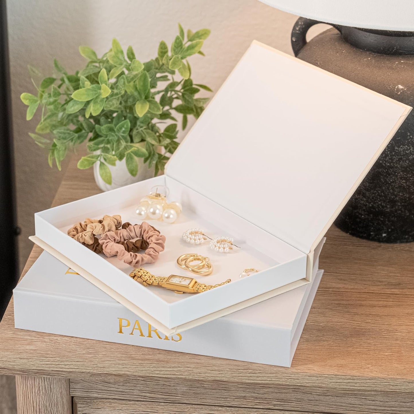 Faux Linen Book Boxes / Gray/beige / Modern / Set of 2