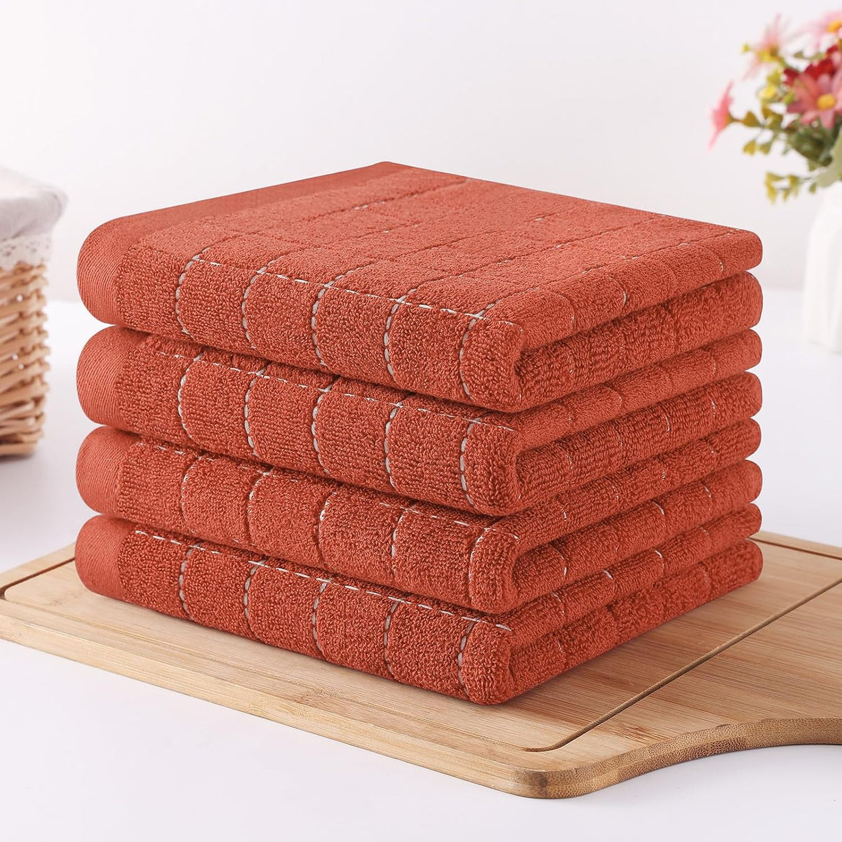 Homaxy 100% Cotton Terry Kitchen Dish Cloths, 12 Pack, Rust | Ultra Soft and Absorbent Dish Towels for Kitchen