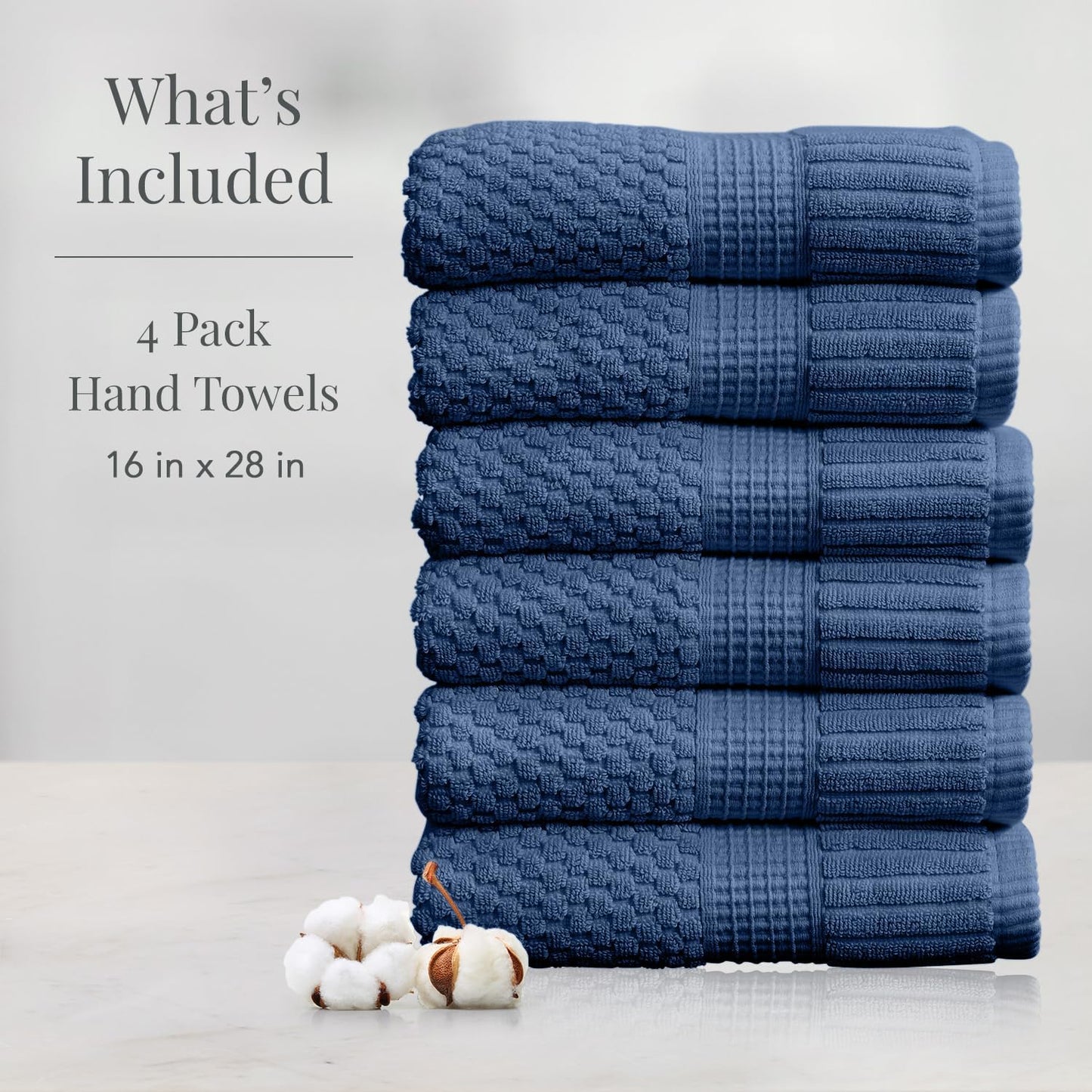 NY Loft 100% Cotton 6-Pack Hand Towel Set | Navy | Oeko-TEX | Quick-Dry | Six 16" x 28" Hand Towels | Super Absorbent