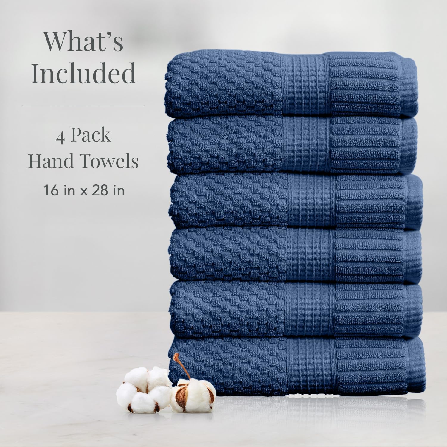 NY Loft 100% Cotton 6-Pack Hand Towel Set | Navy | Oeko-TEX | Quick-Dry | Six 16" x 28" Hand Towels | Super Absorbent