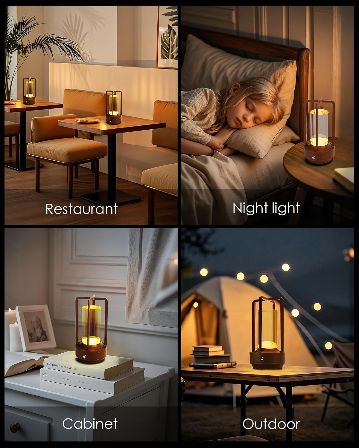 Set of 2 Cordless Table Lamps Rechargeable Desk Lamps Brown | Battery Operated Table Light with 3 Color Stepless