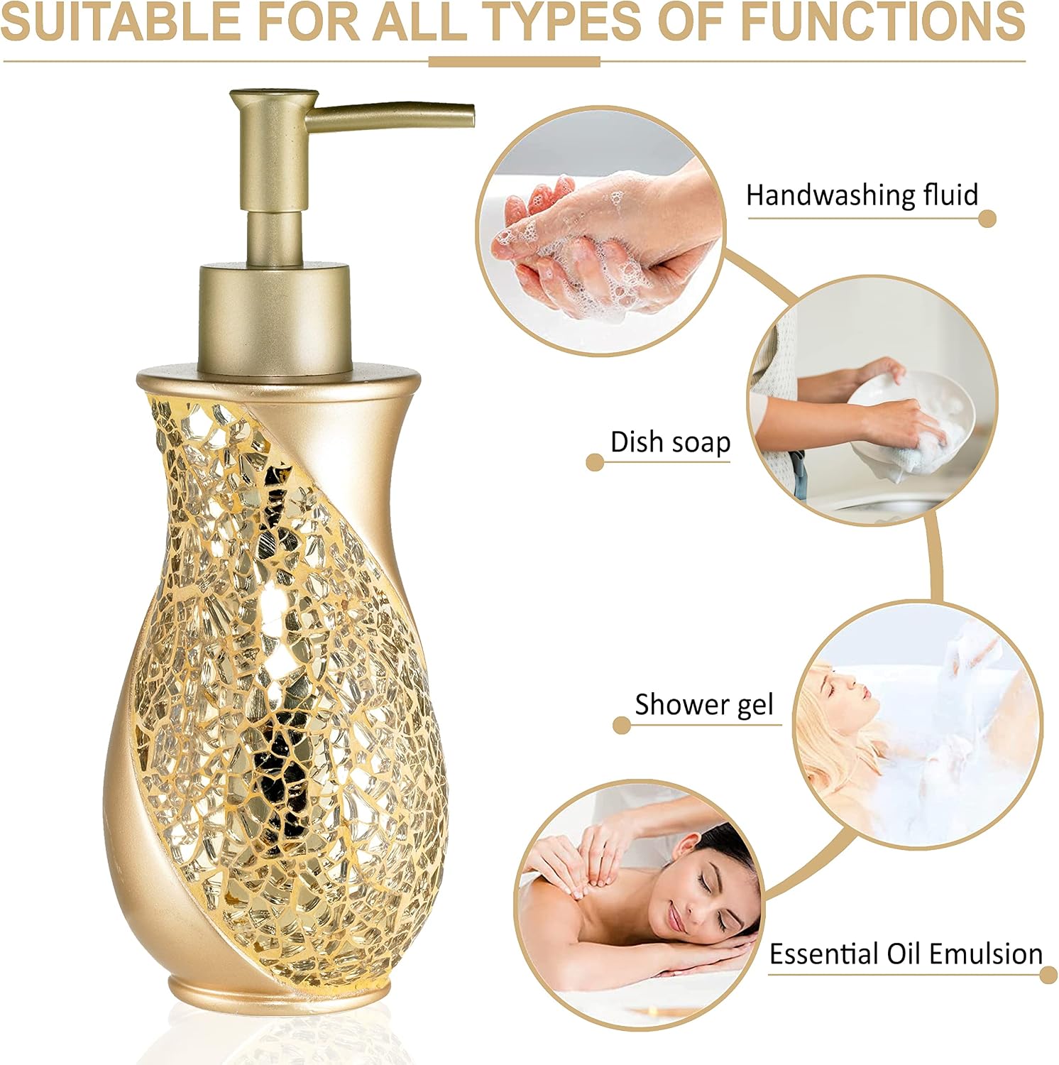 Zahari Home 4pc Sinatra Stylish Bathroom Accessories Set Champagne Gold Soap Dispenser Pump, Tumbler, Tooth Brush