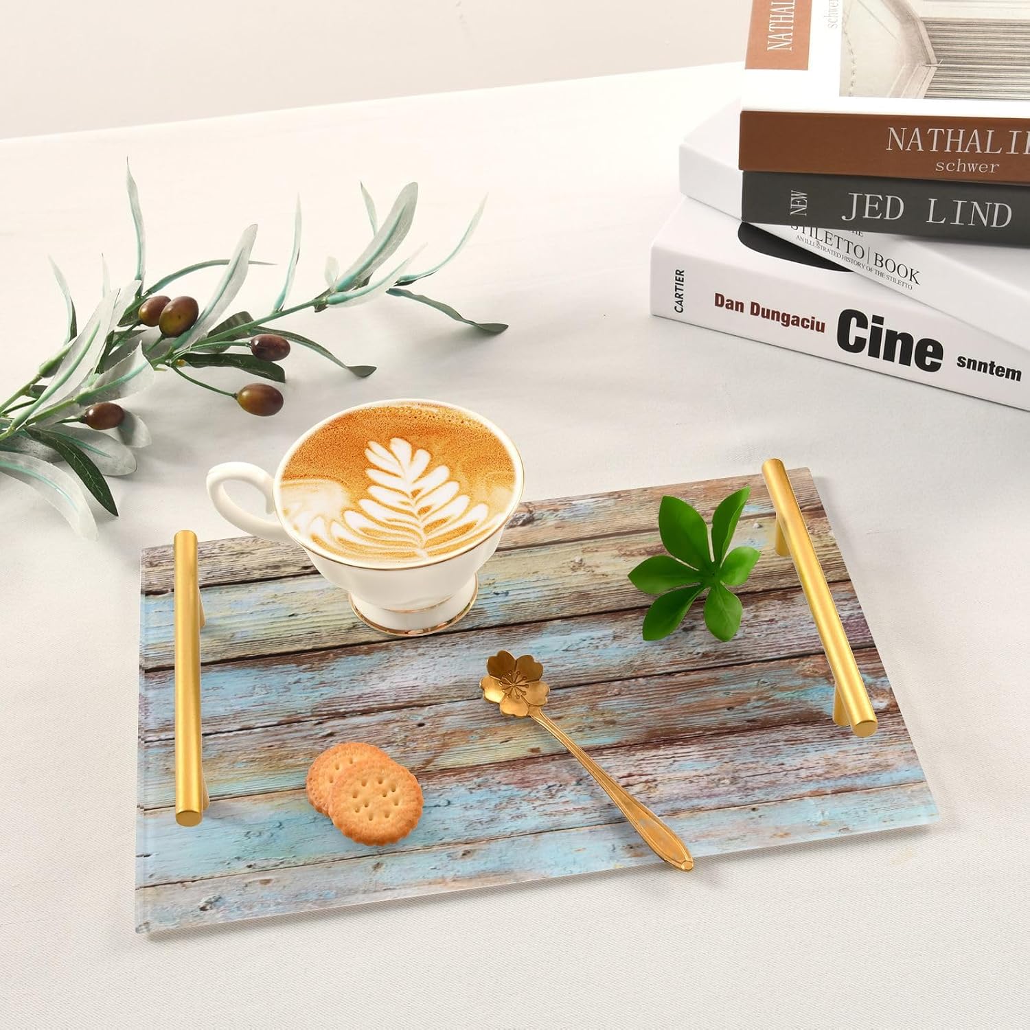 Bathroom Tray Vanity Trays Decorative Acrylic Trays Countertop Organizer Perfume / Wood Teal Brown