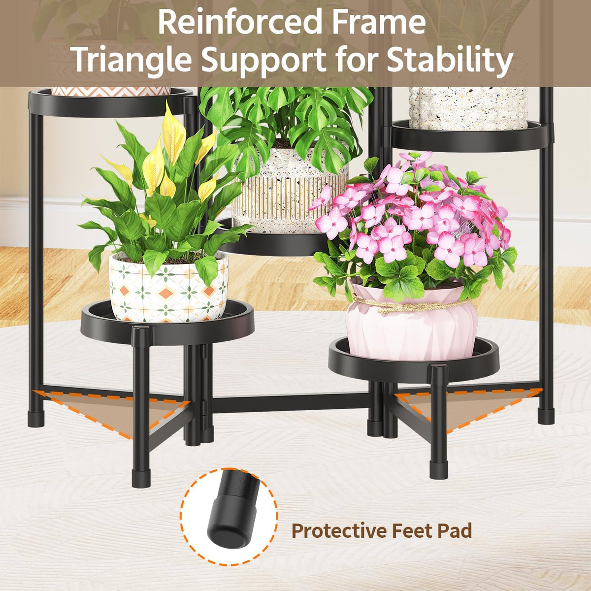 LASZOLA Plant Stand Indoor Outdoor Tall with Plastic Tray, 7 Tiers Black | Corner Folding Flower Display Rack, Modern