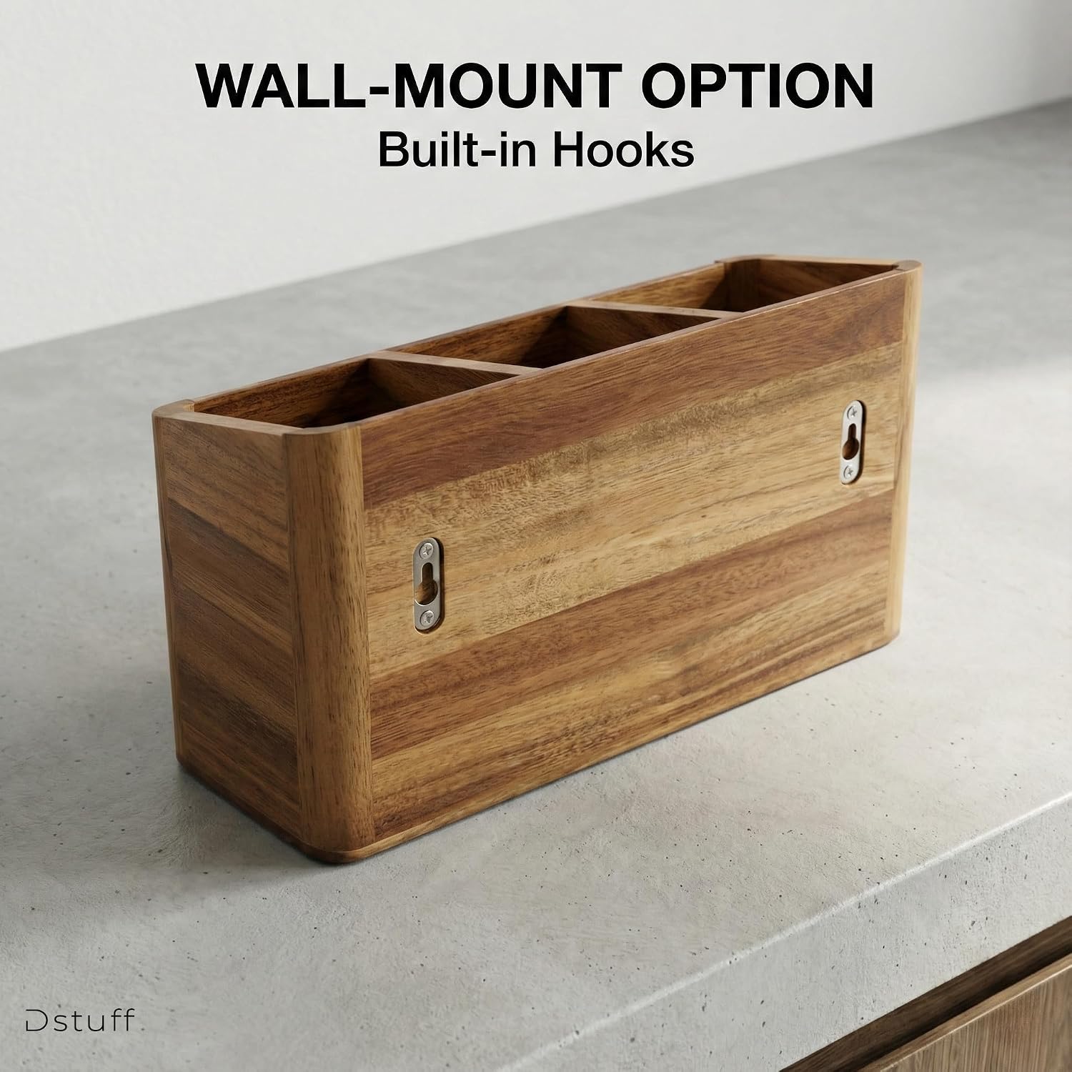 Dstuff Wood Utensil Holder for Kitchen Counter - Large Kitchen Utensil Holder for Countertop - Acacia Wooden Utensil