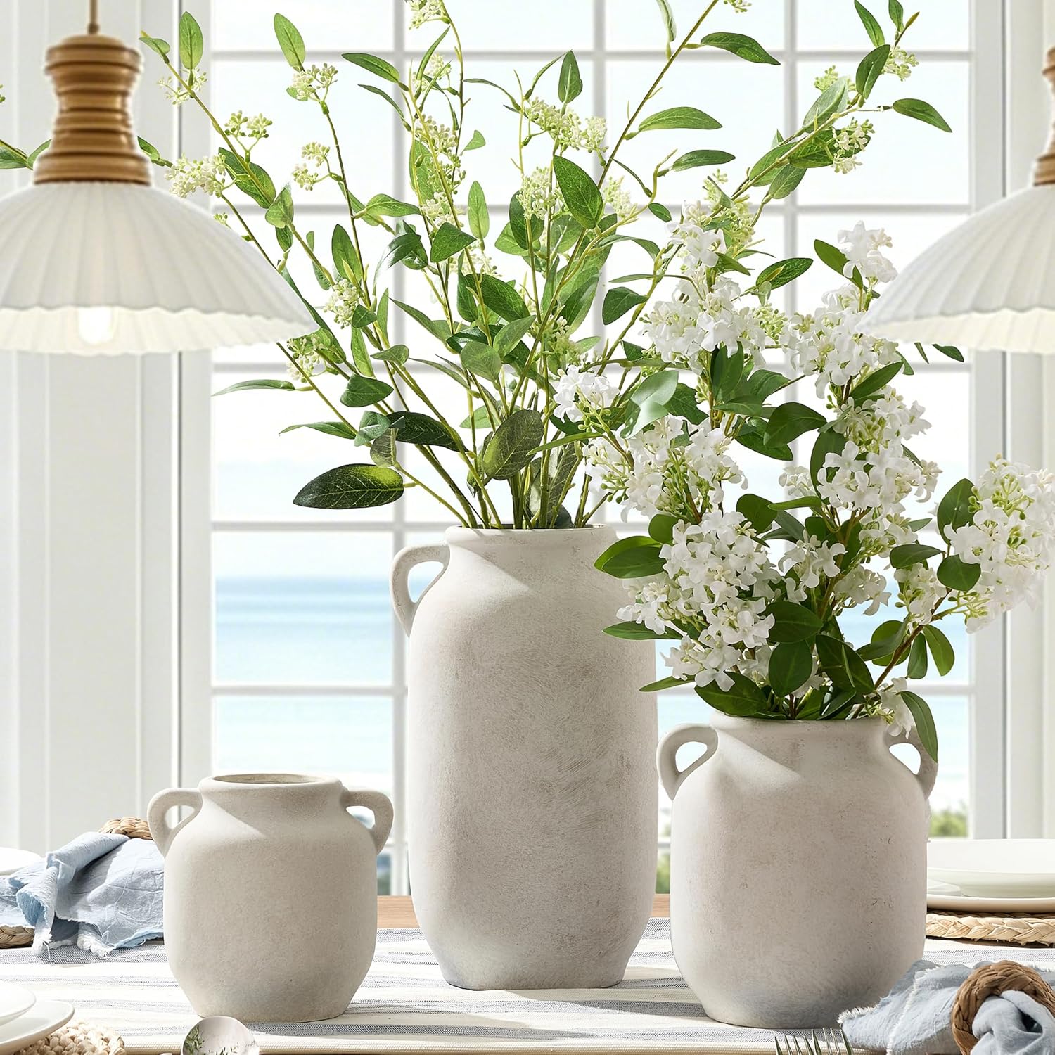 Tall Ceramic Farmhouse Rustic Table Vases / 12" Rustic / White / 12 Inch