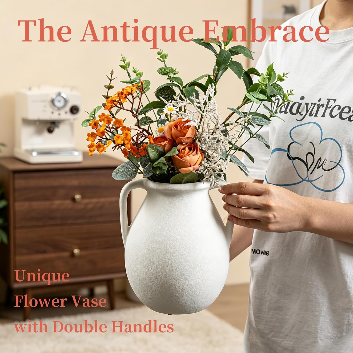 Rustic Ceramic Flower Vase / Double-handle Rustic Vase