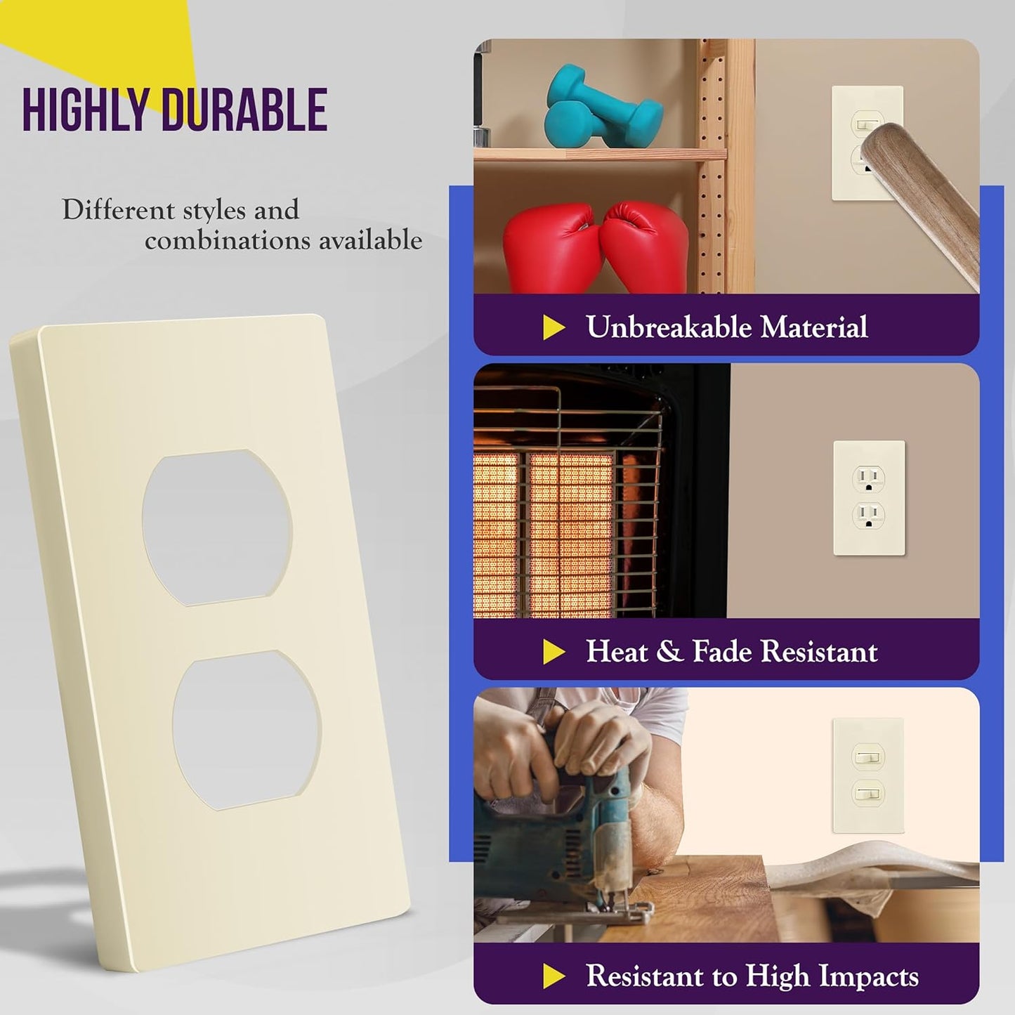 ENERLITES Duplex Outlet Receptacle Cover, Screwless Wall Plate, Standard Size, 1-Gang 4.68" x 2.93", Unbreakable