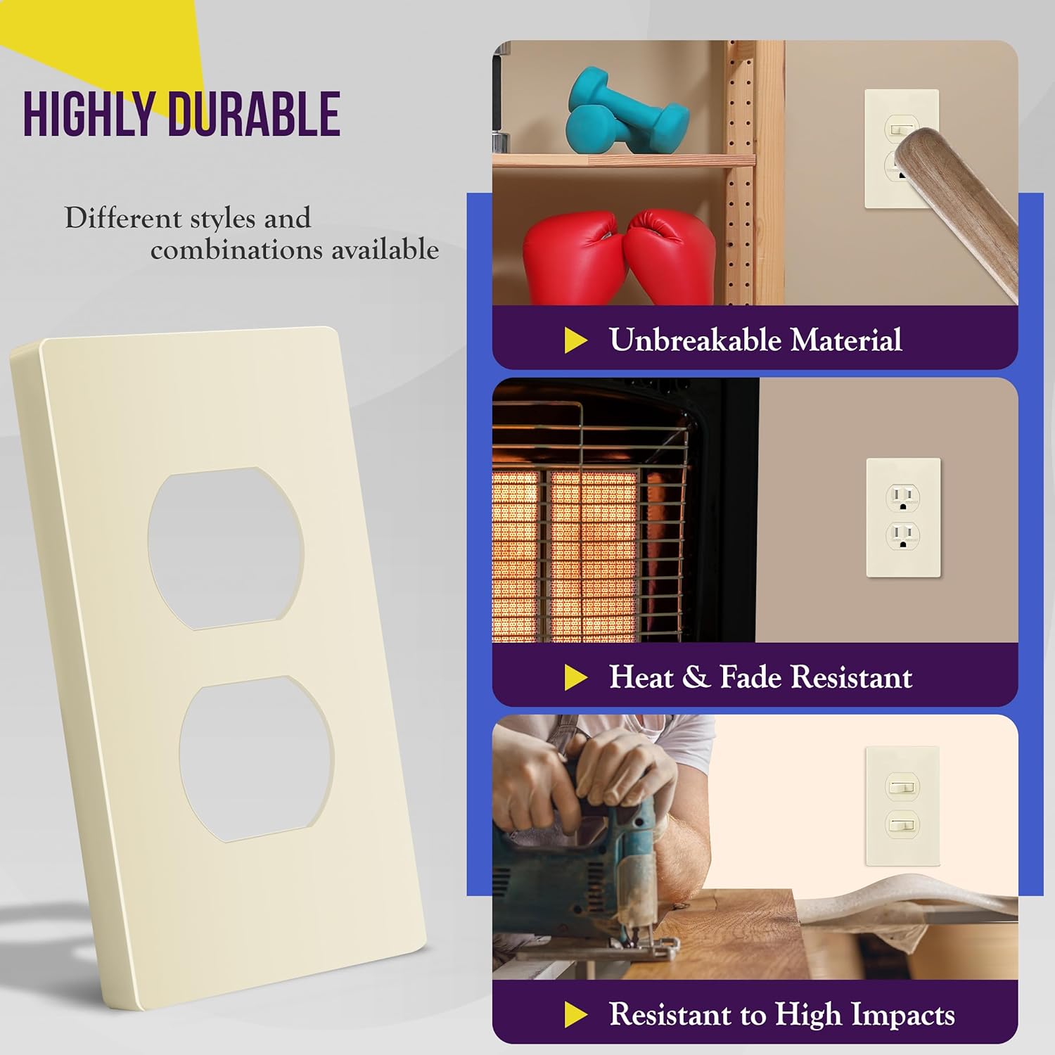 ENERLITES Duplex Outlet Receptacle Cover, Screwless Wall Plate, Standard Size, 1-Gang 4.68" x 2.93", Unbreakable