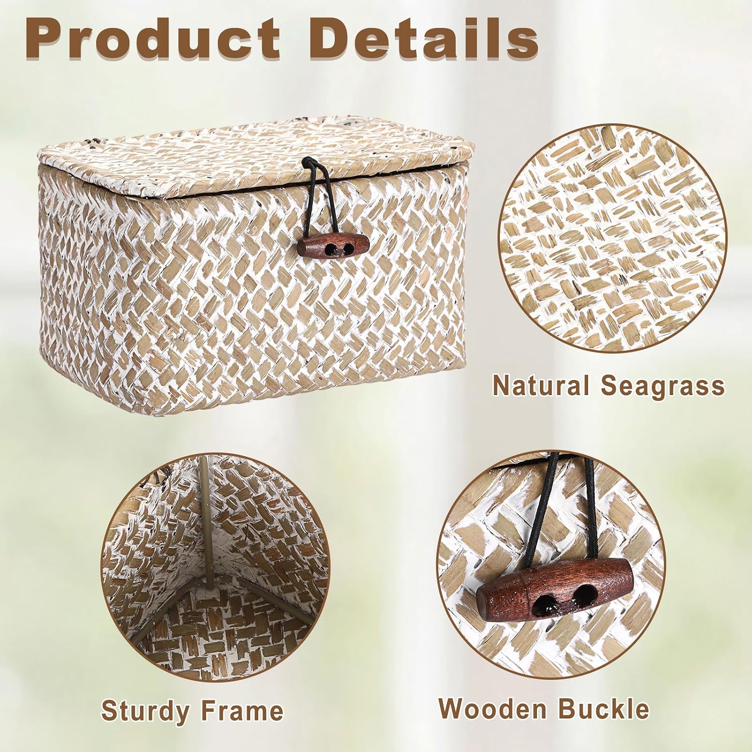 Wicker Shelf Basket Mini Seagrass Basket / 6.1 x 4.0 x 3.3 / Whitewash Color