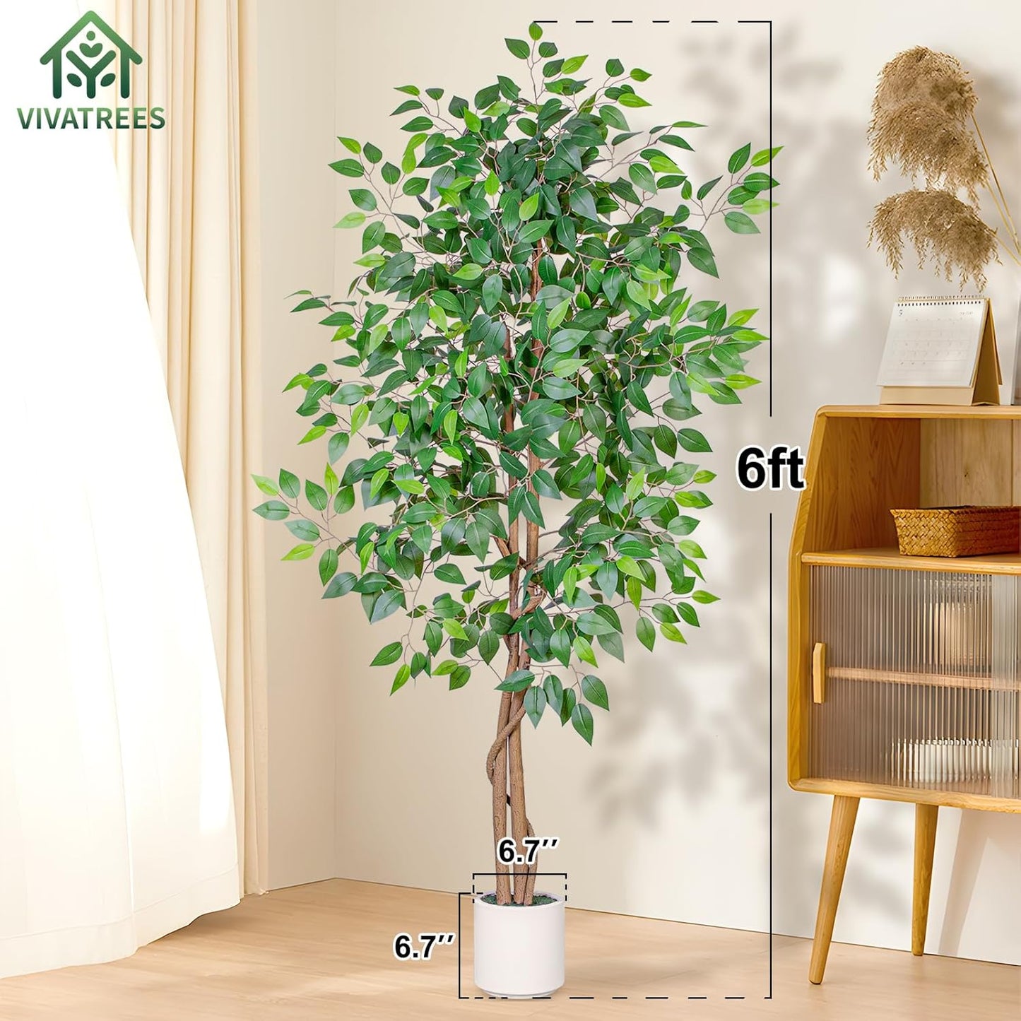 Realistic Faux Silk Indoor Outdoor Plant / White-6ft / 6 Inch