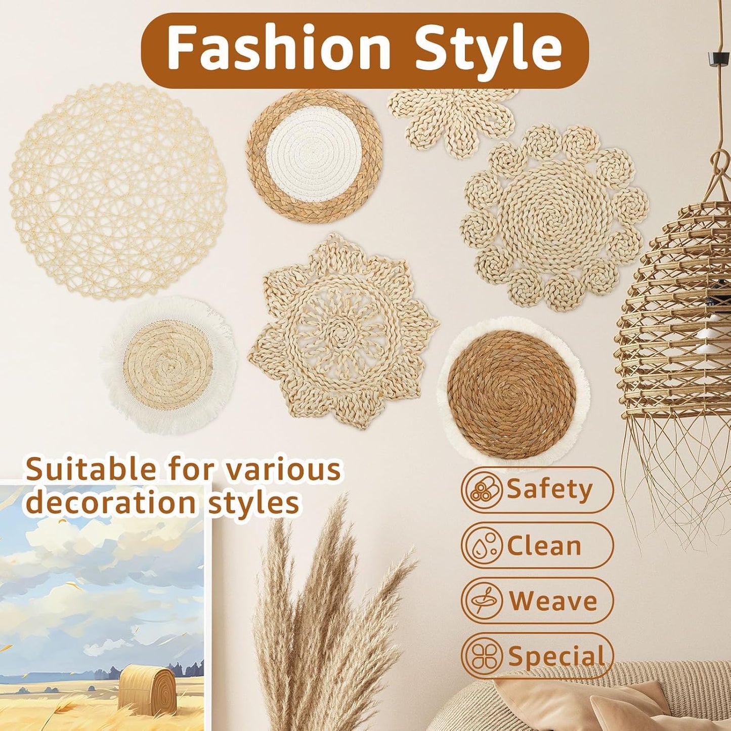 Boho Wall Basket Decor Set / Style 4 / Set of 7