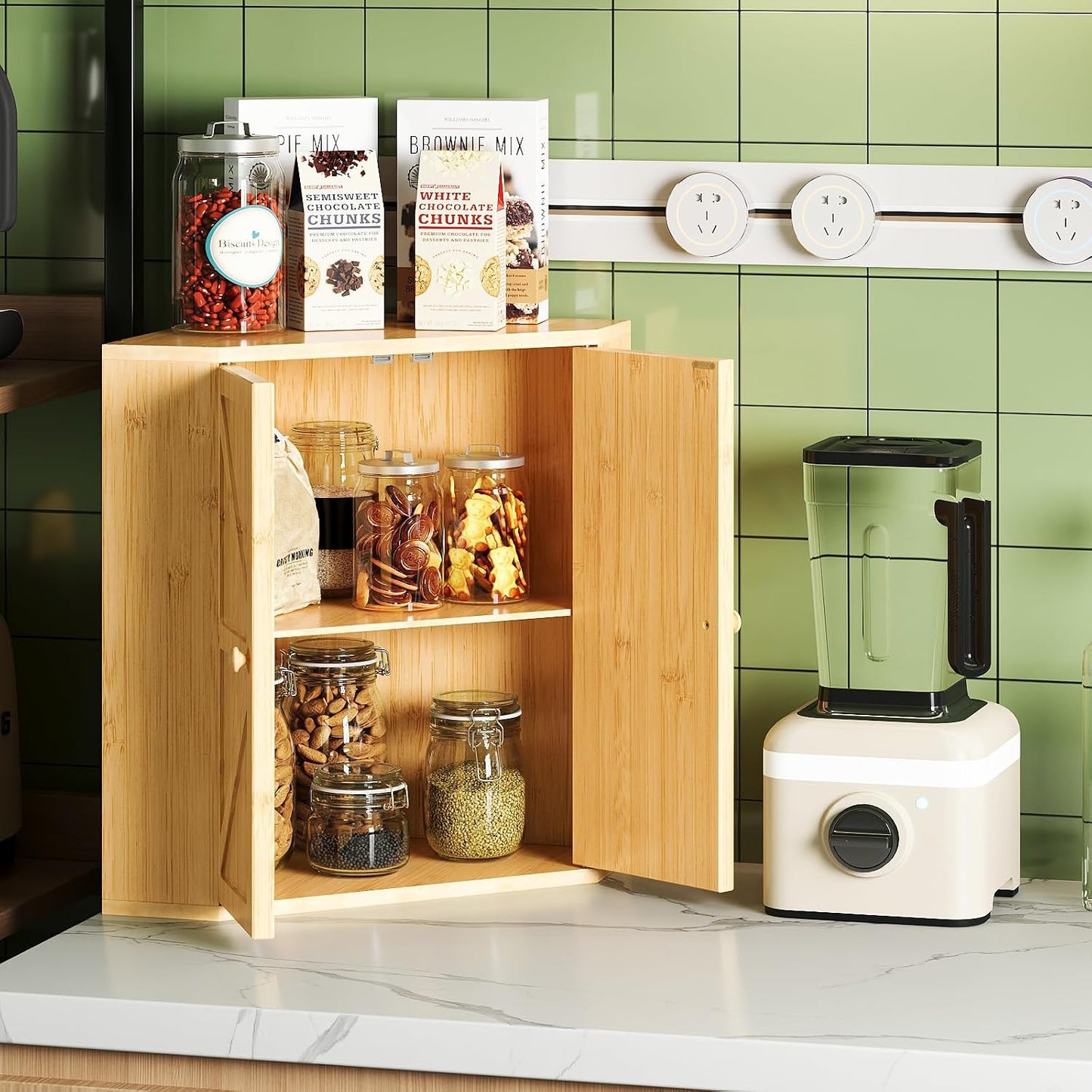 Trironsun Corner Bread Box for Kitchen Counter Double Layer Bamboo Bread Storage Container Large Capacity Bread Storage