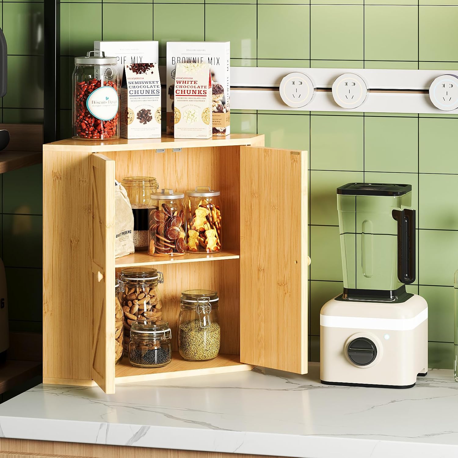 Trironsun Corner Bread Box for Kitchen Counter Double Layer Bamboo Bread Storage Container Large Capacity Bread Storage