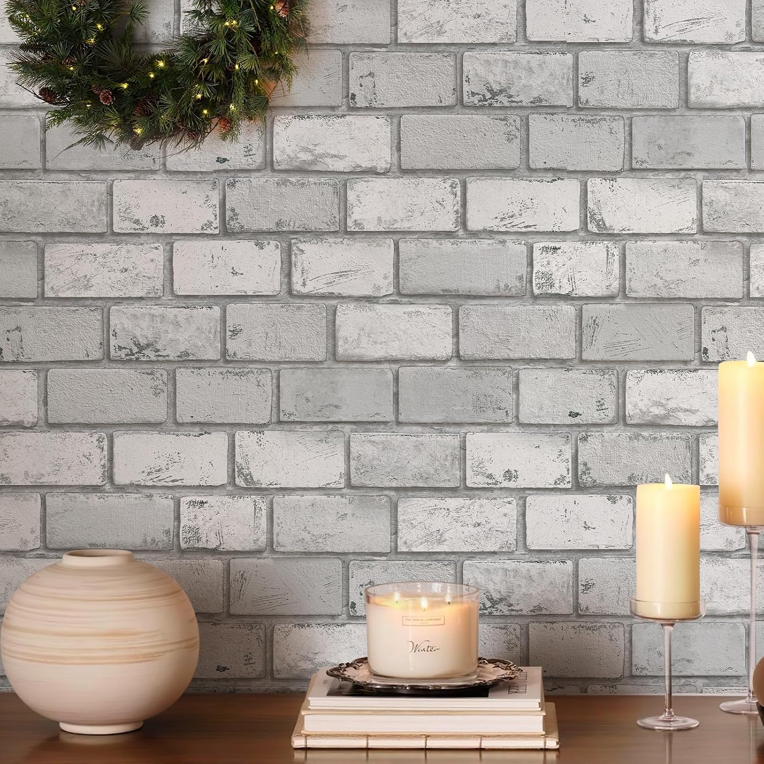 Removable Vintage Self Adhesive Wallpaper Renter Friendly Textured Stick / 17.3 x 400 / Gray
