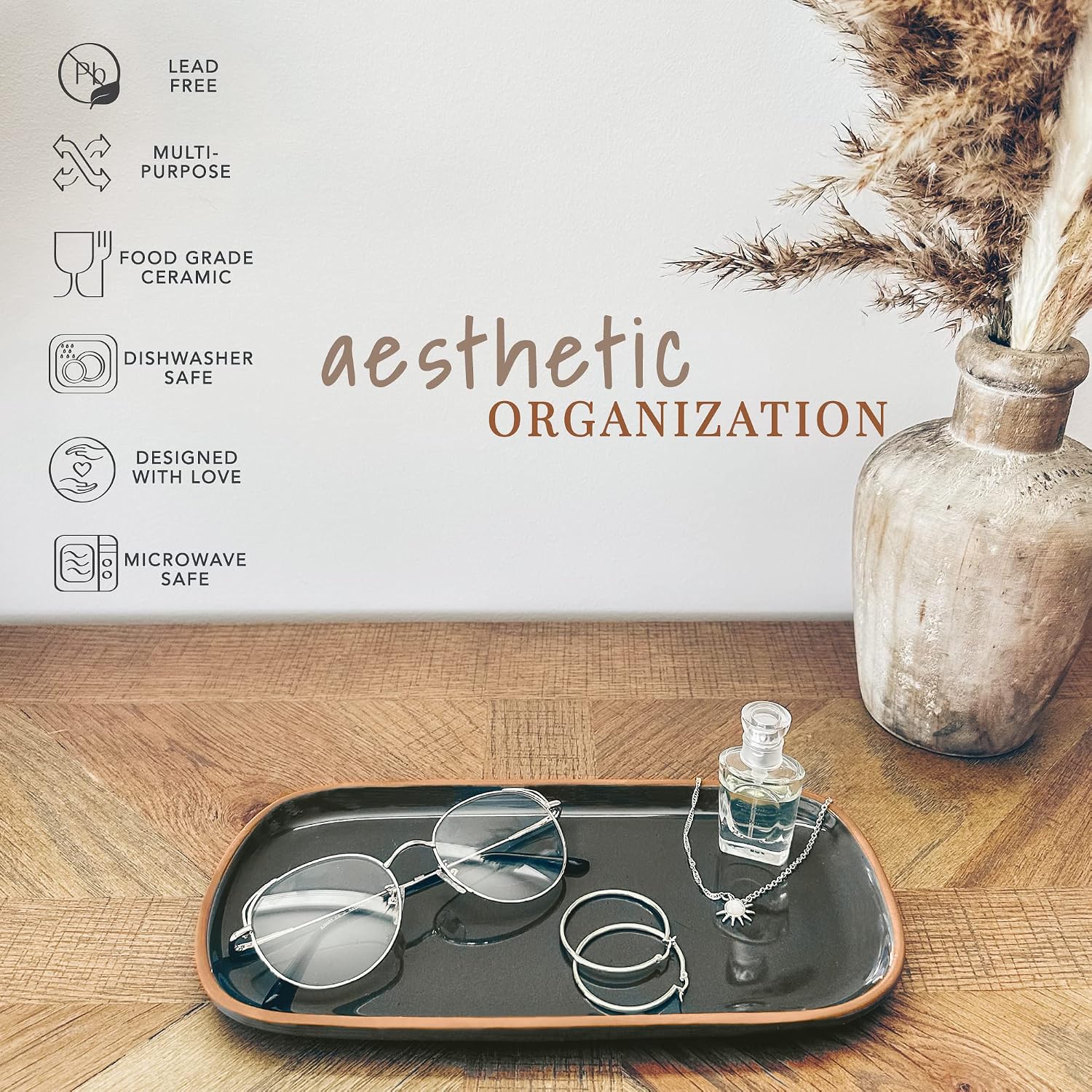 Ceramic Decorative Tray / 10 x 5 x 0.8 / Charcoal