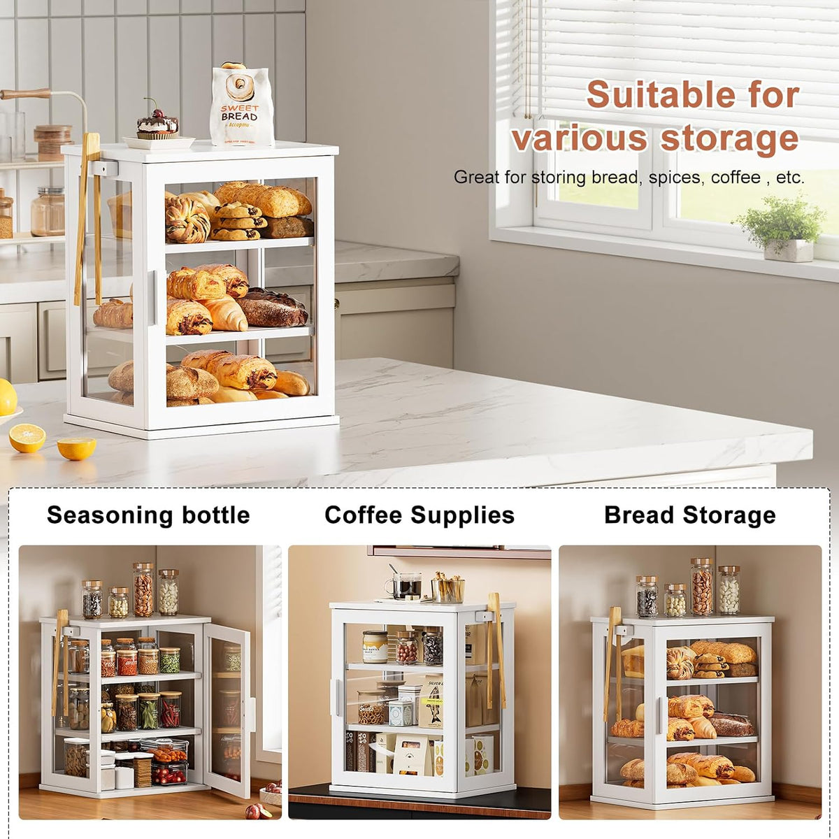 WOWLIVE Bread Box for Kitchen Countertop, 3 Layers Bread Storage Container | Large Bamboo Bread Bin for Homemade Bread